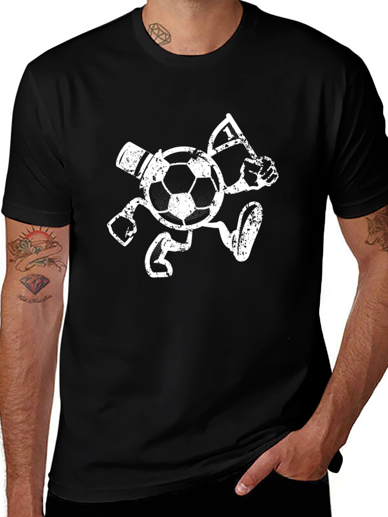 Soccer Mascot Graphic T-Shirt - Black Cotton Tee