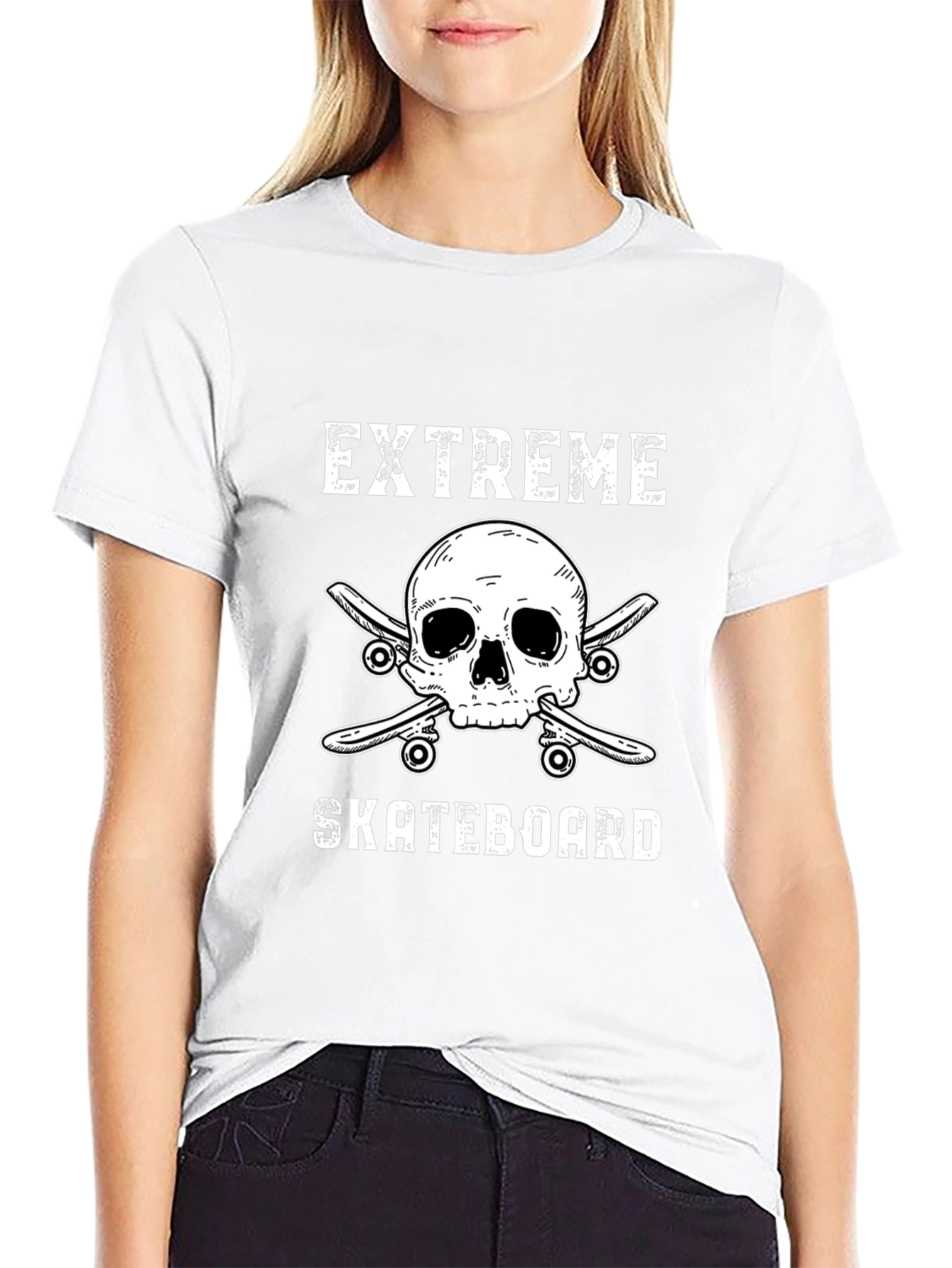 Extreme Skateboard Skull Graphic Tee - Black