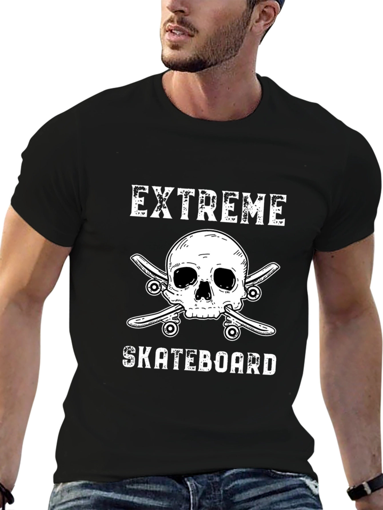 Extreme Skateboard Skull Graphic Tee - Black
