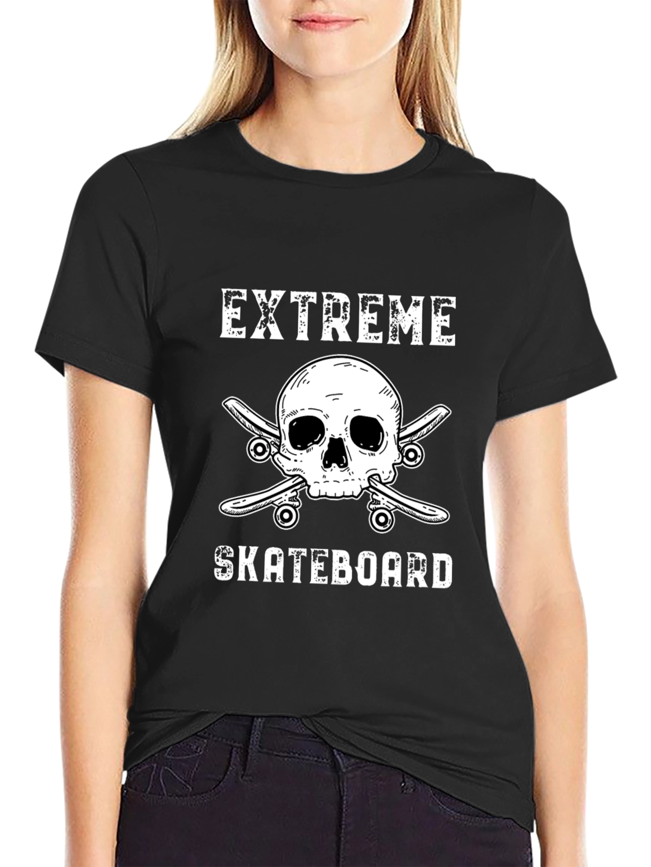 Extreme Skateboard Skull Graphic Tee - Black