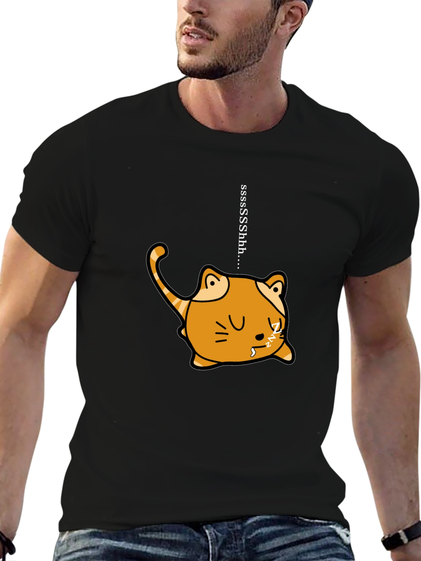Sleeping Cat Graphic Tee - Funny & Cute