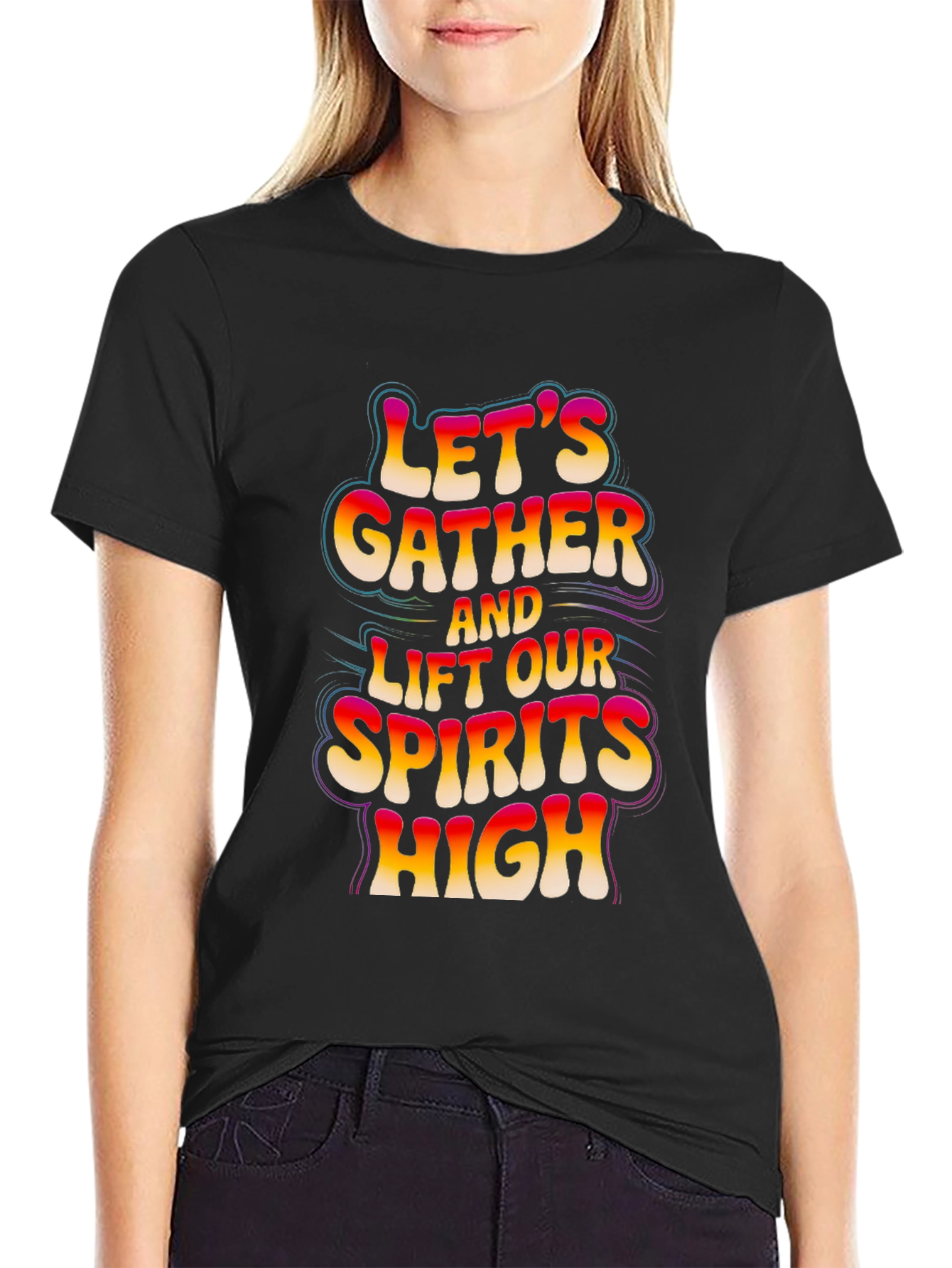 Lets Gather Graphic Tee - Black Cotton Comfort