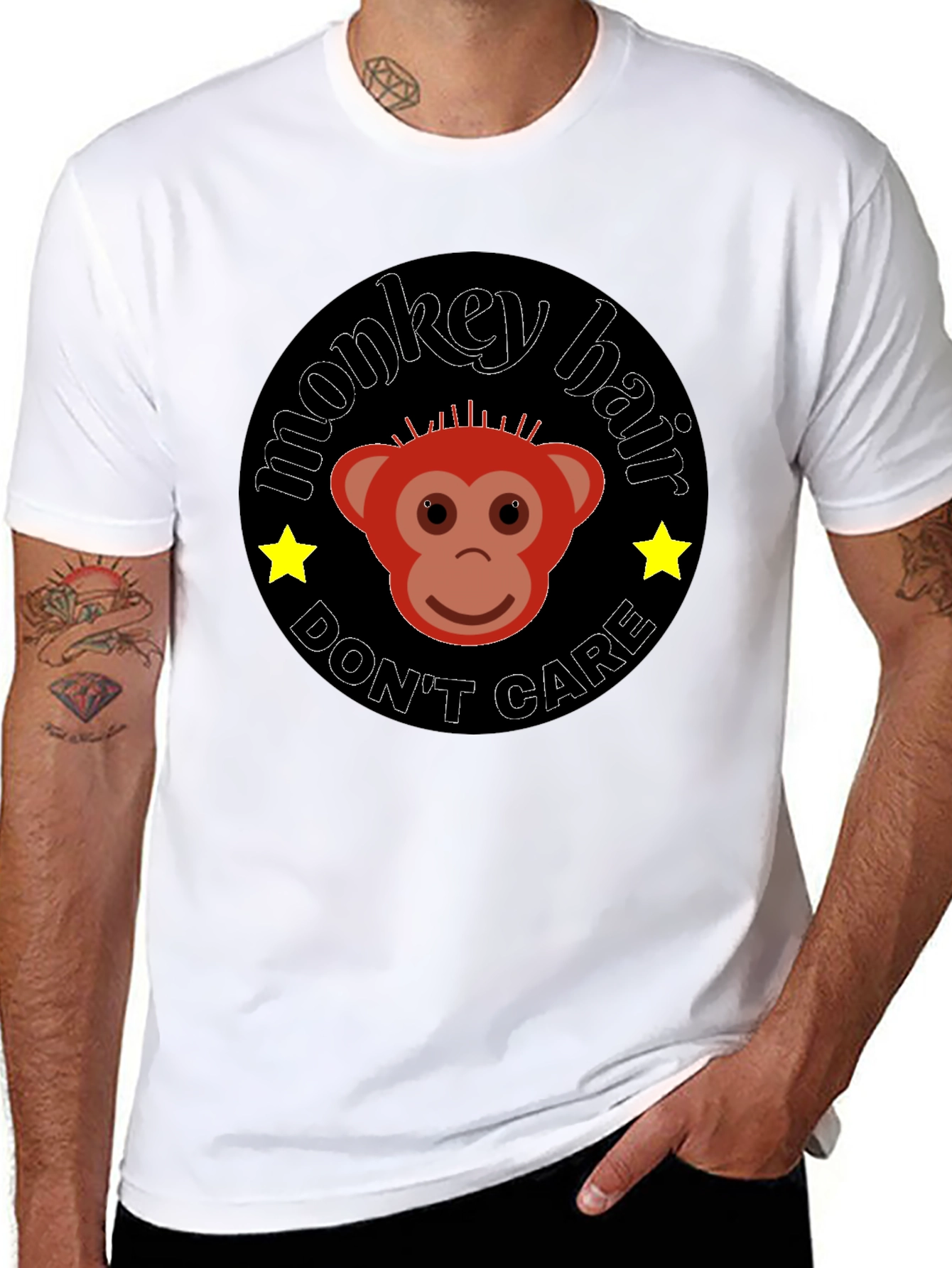 Monkey Hair Dont Care Black Graphic Tee