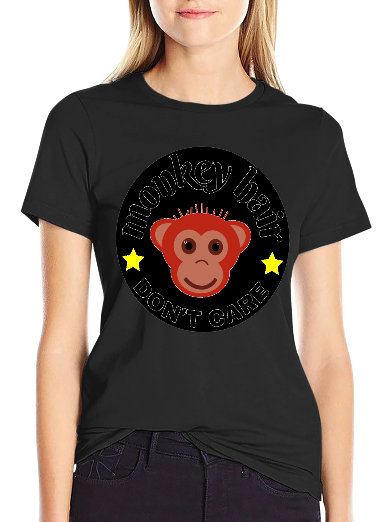 Monkey Hair Dont Care Black Graphic Tee