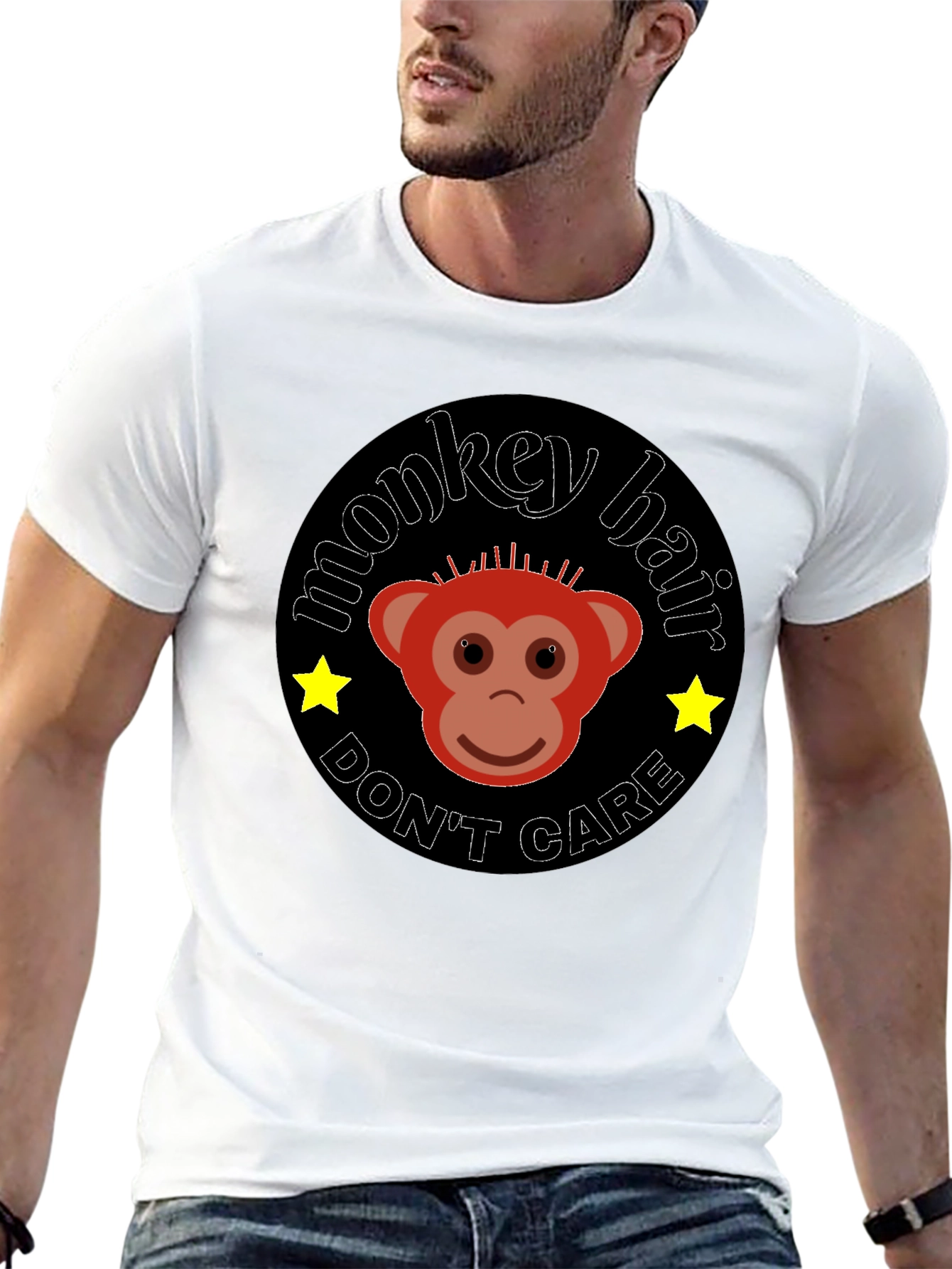 Monkey Hair Dont Care Black Graphic Tee