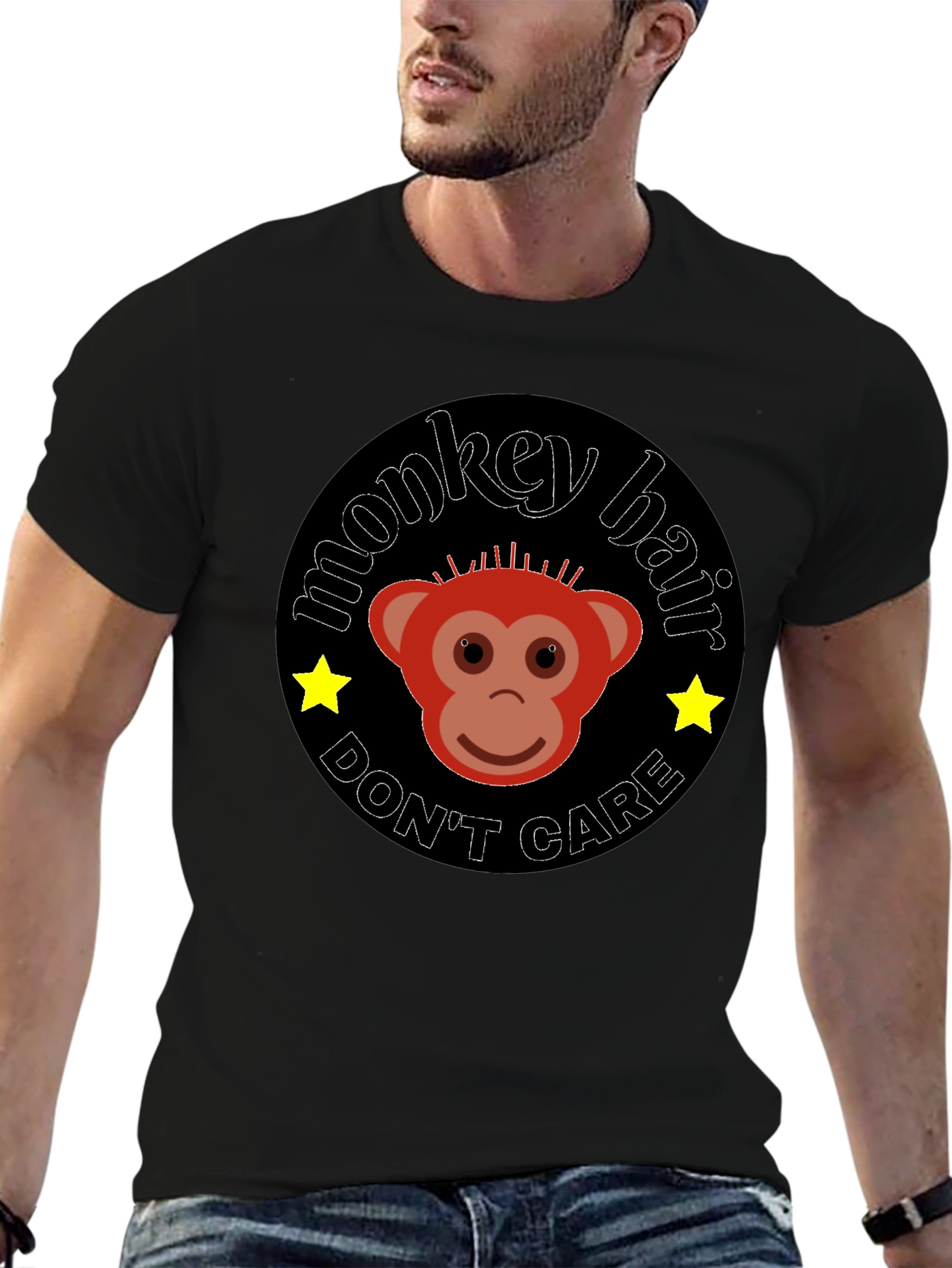 Monkey Hair Dont Care Black Graphic Tee