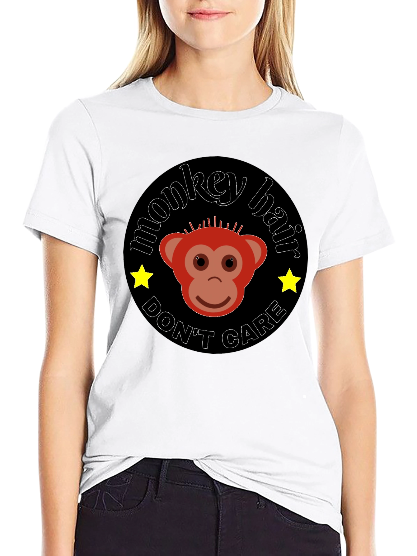 Monkey Hair Dont Care Black Graphic Tee