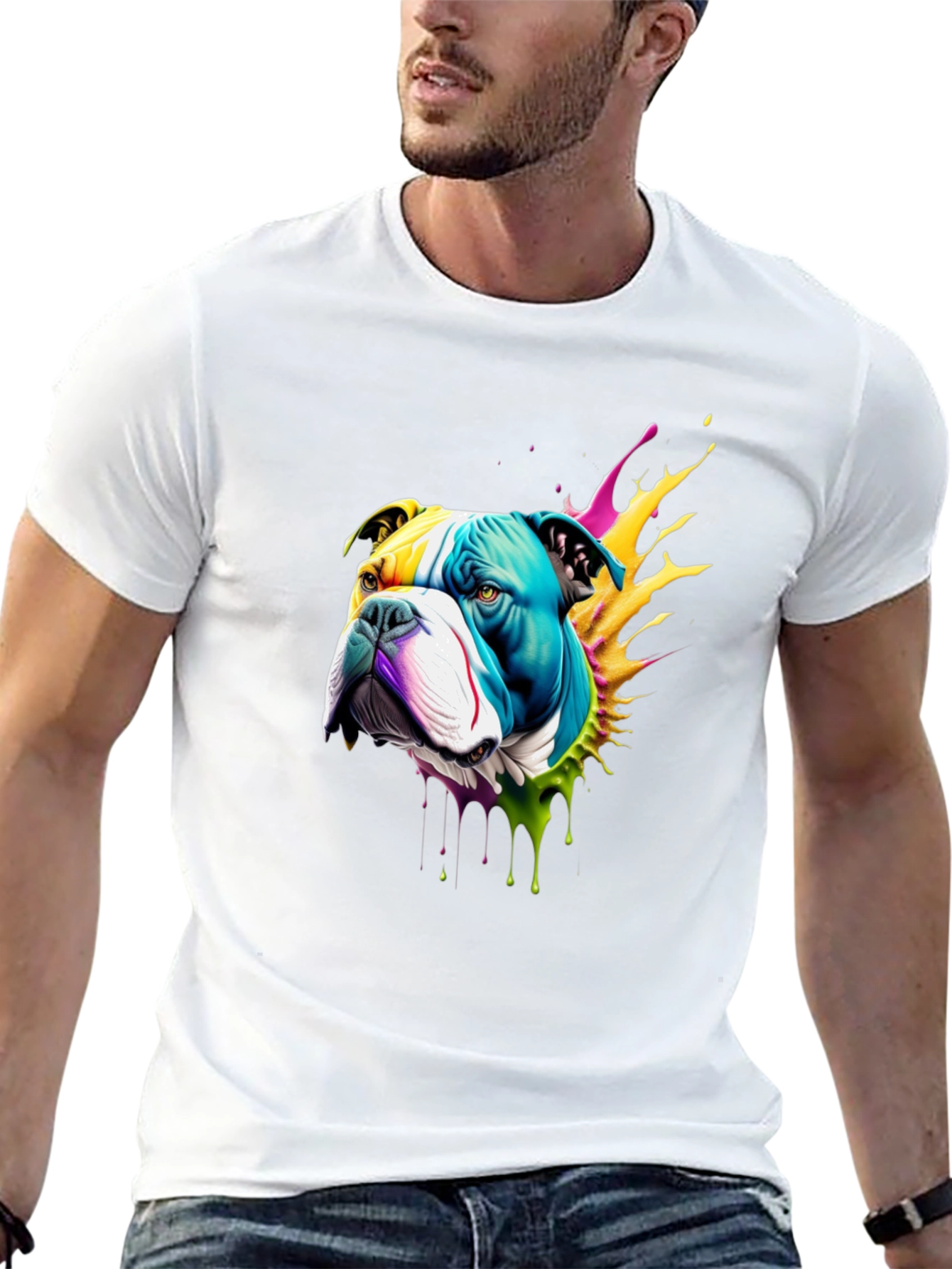 Colorful Bulldog Graphic T-Shirt