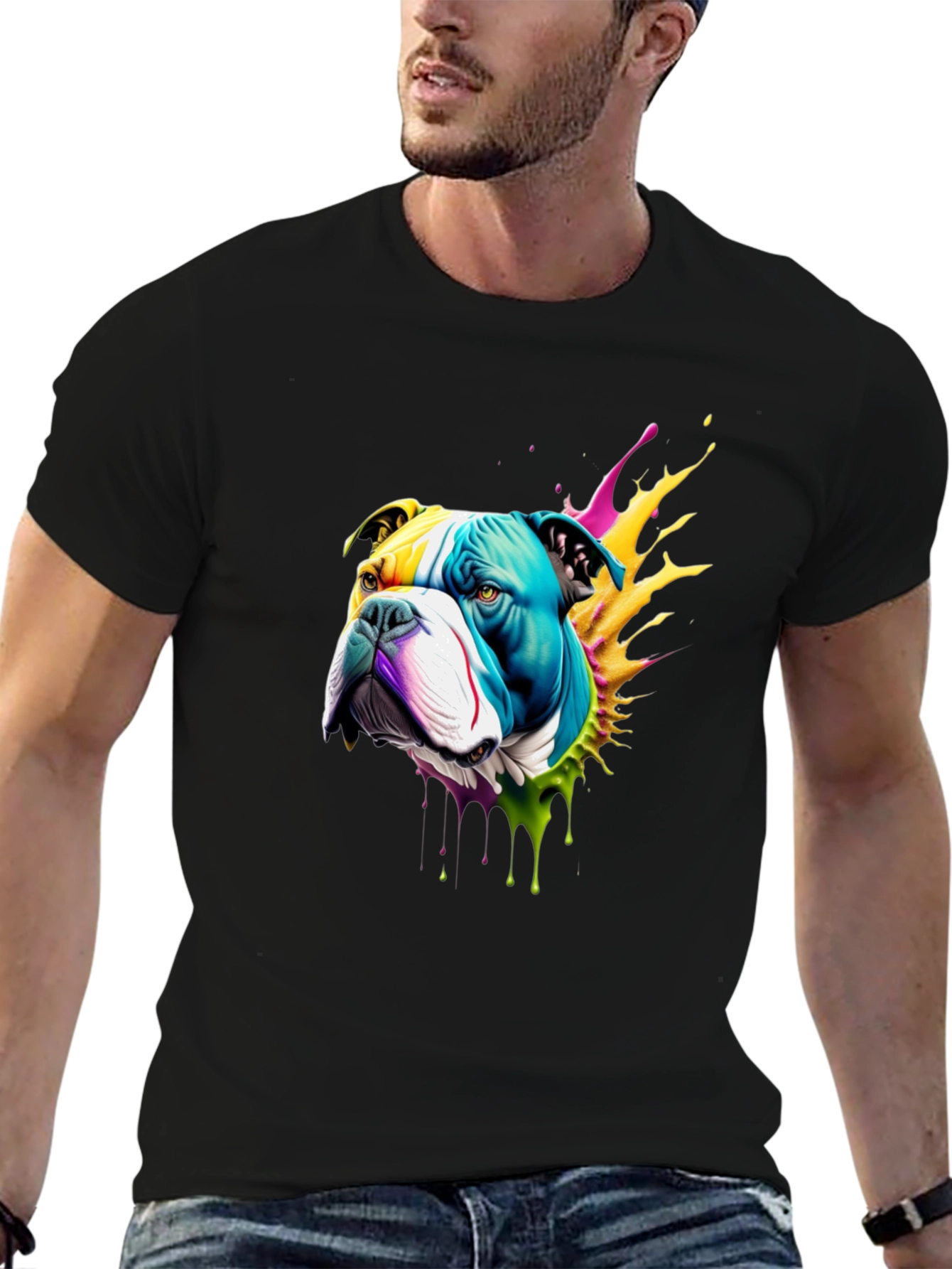 Colorful Bulldog Graphic T-Shirt