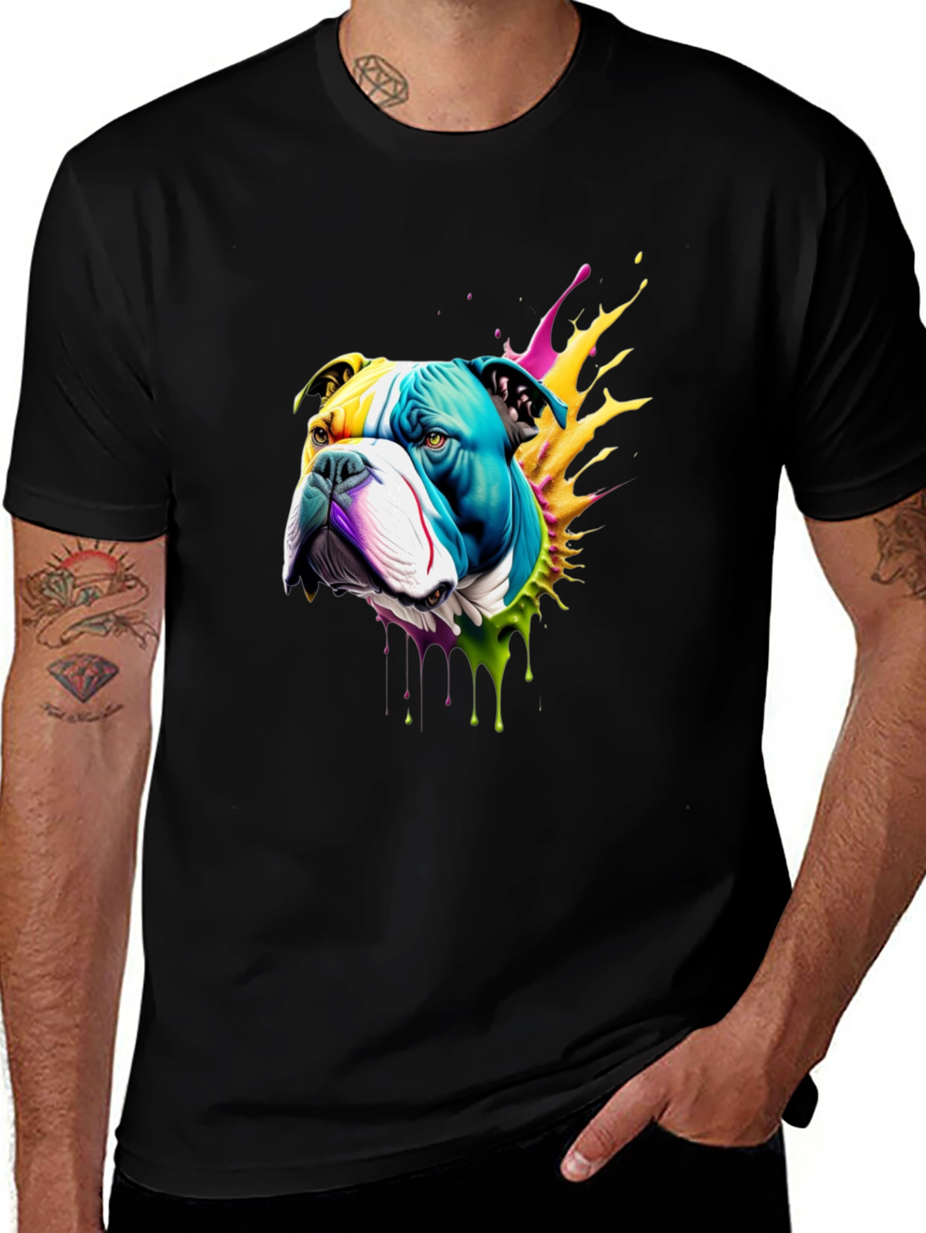Colorful Bulldog Graphic T-Shirt