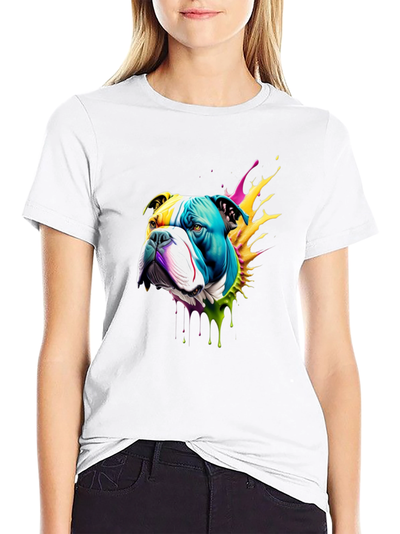 Colorful Bulldog Graphic T-Shirt