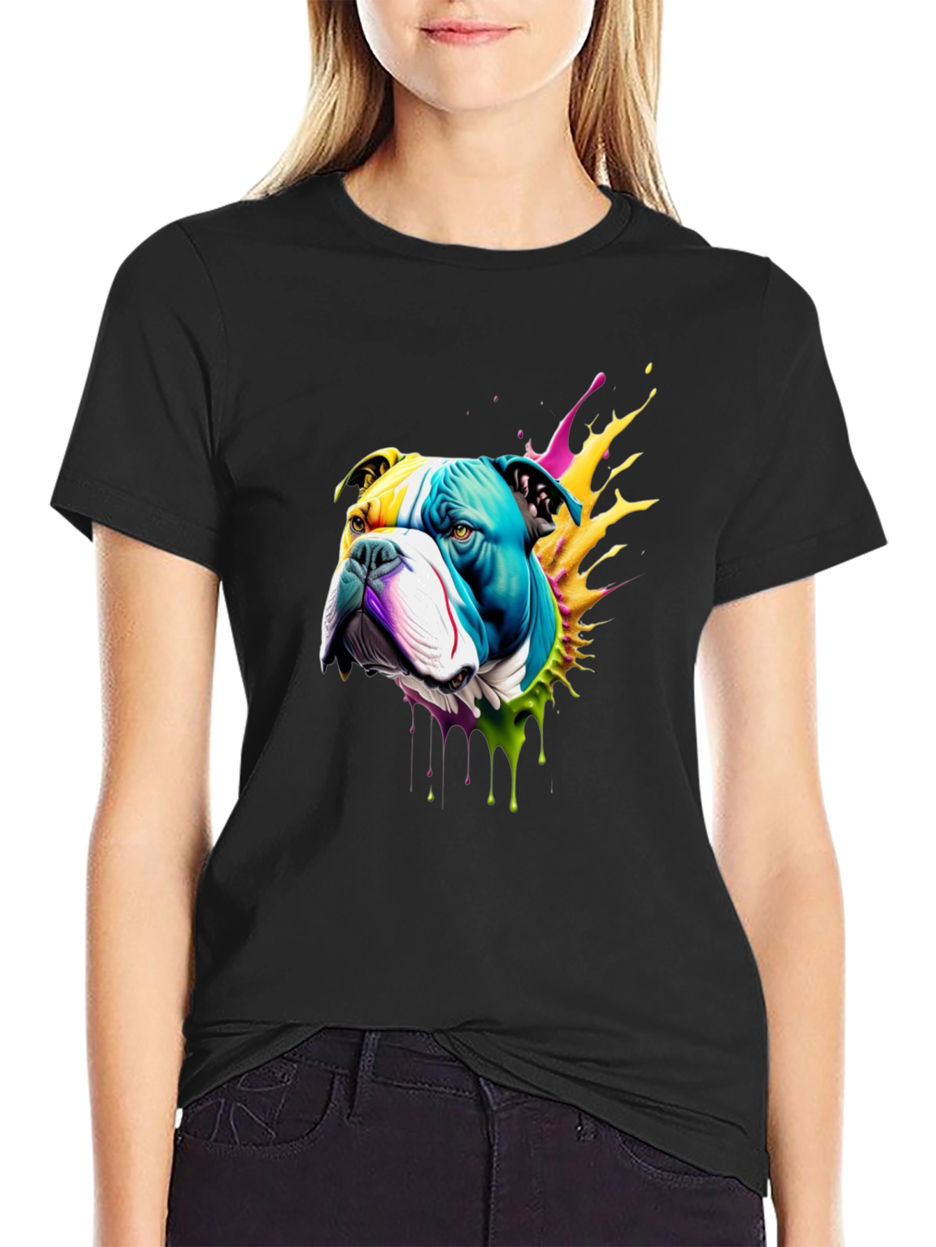 Colorful Bulldog Graphic T-Shirt