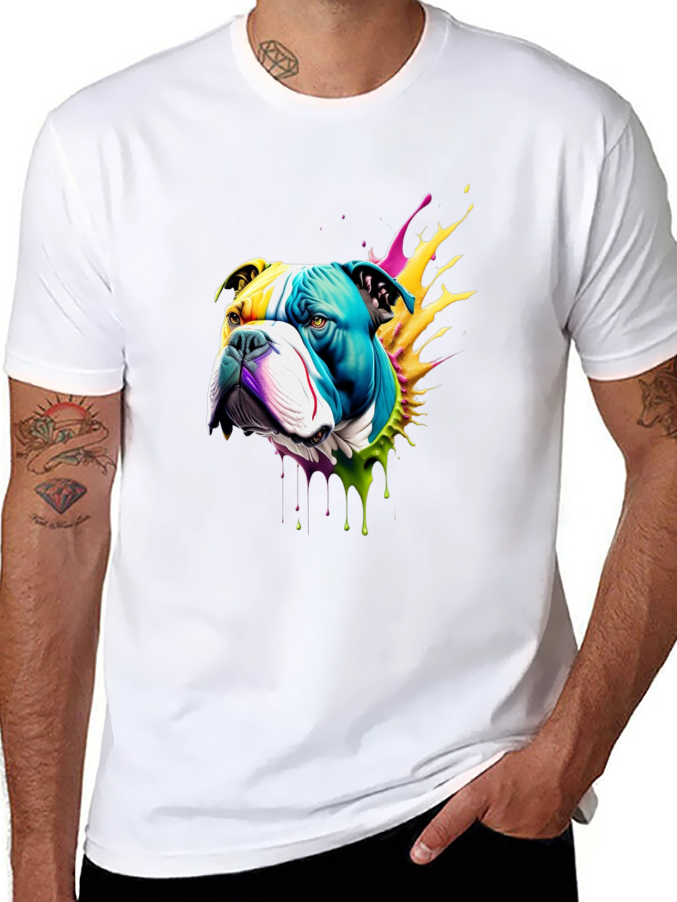 Colorful Bulldog Graphic T-Shirt
