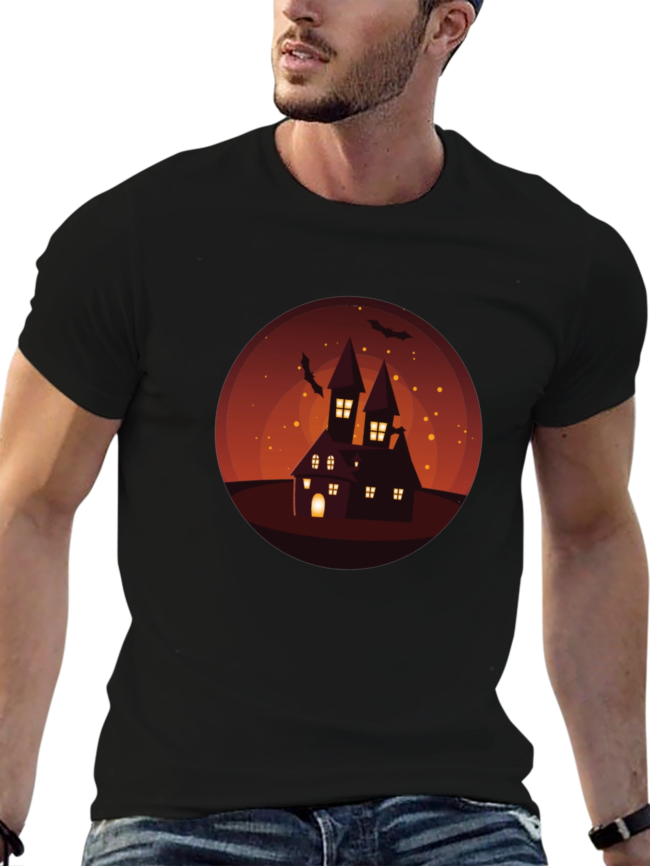 Spooky Halloween Haunted House Graphic Tee