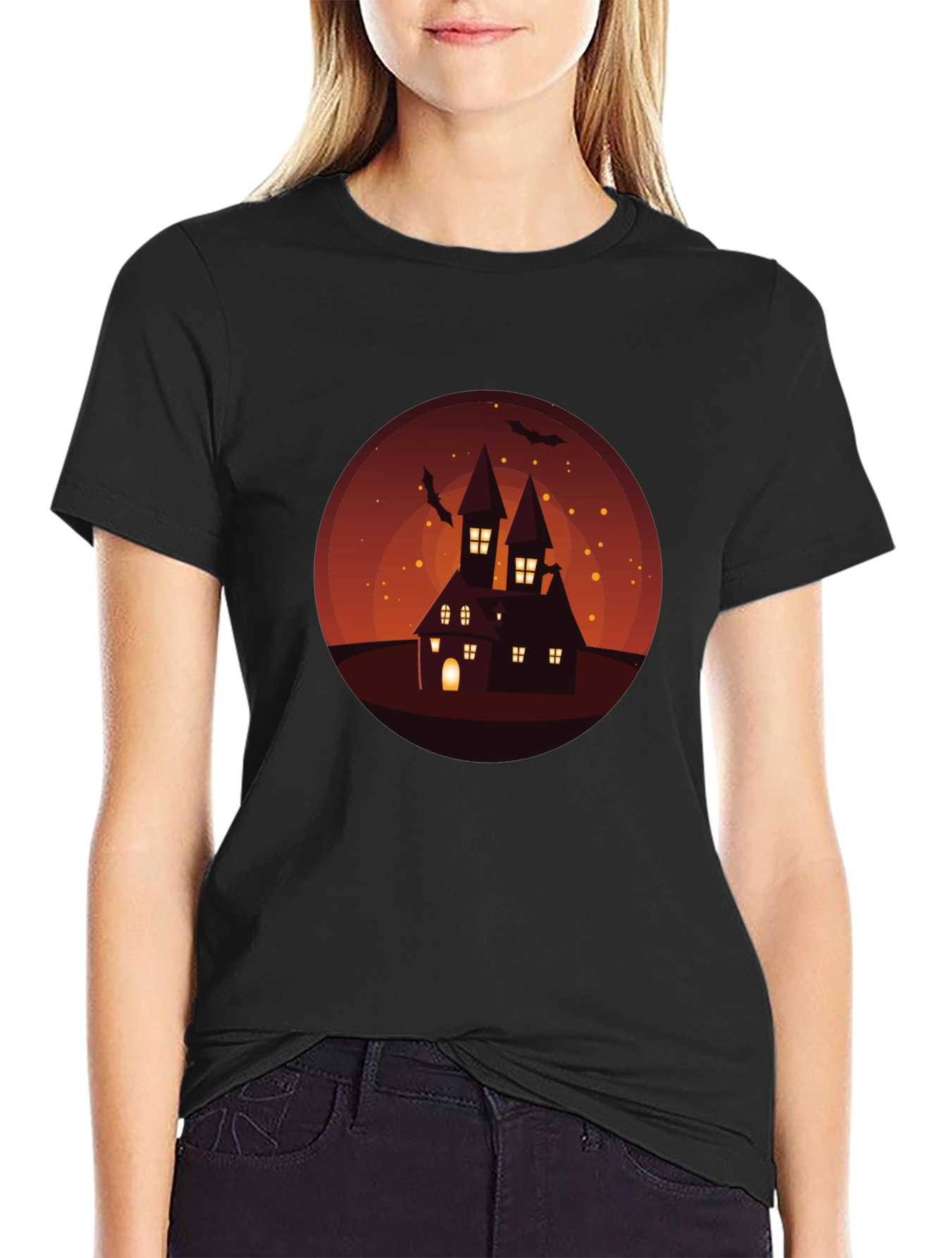 Spooky Halloween Haunted House Graphic Tee