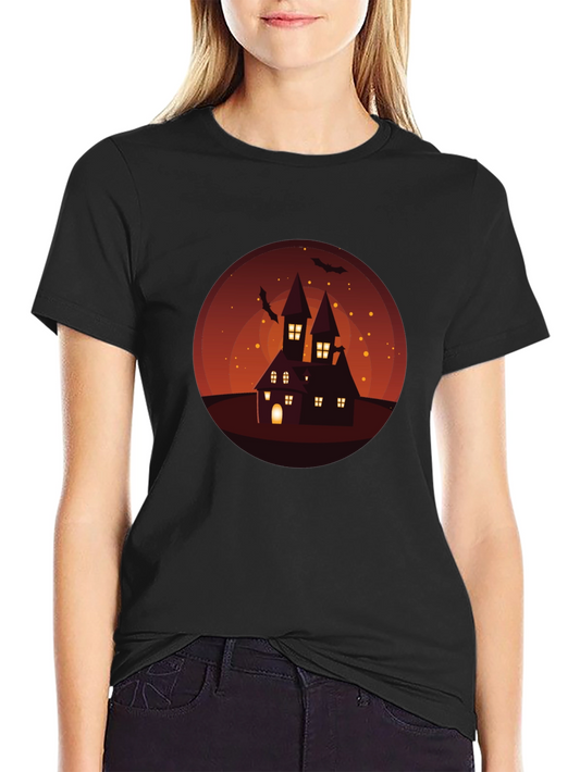 Spooky Halloween Haunted House Graphic Tee
