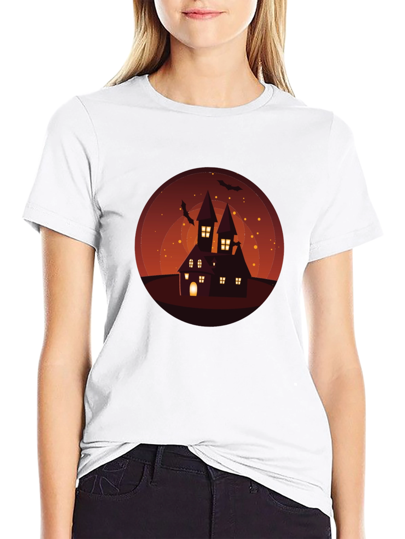 Spooky Halloween Haunted House Graphic Tee