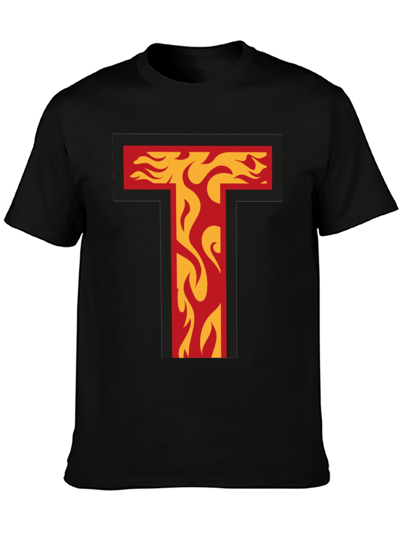 Fiery Letter T Graphic Tee - Bold Black T-Shirt