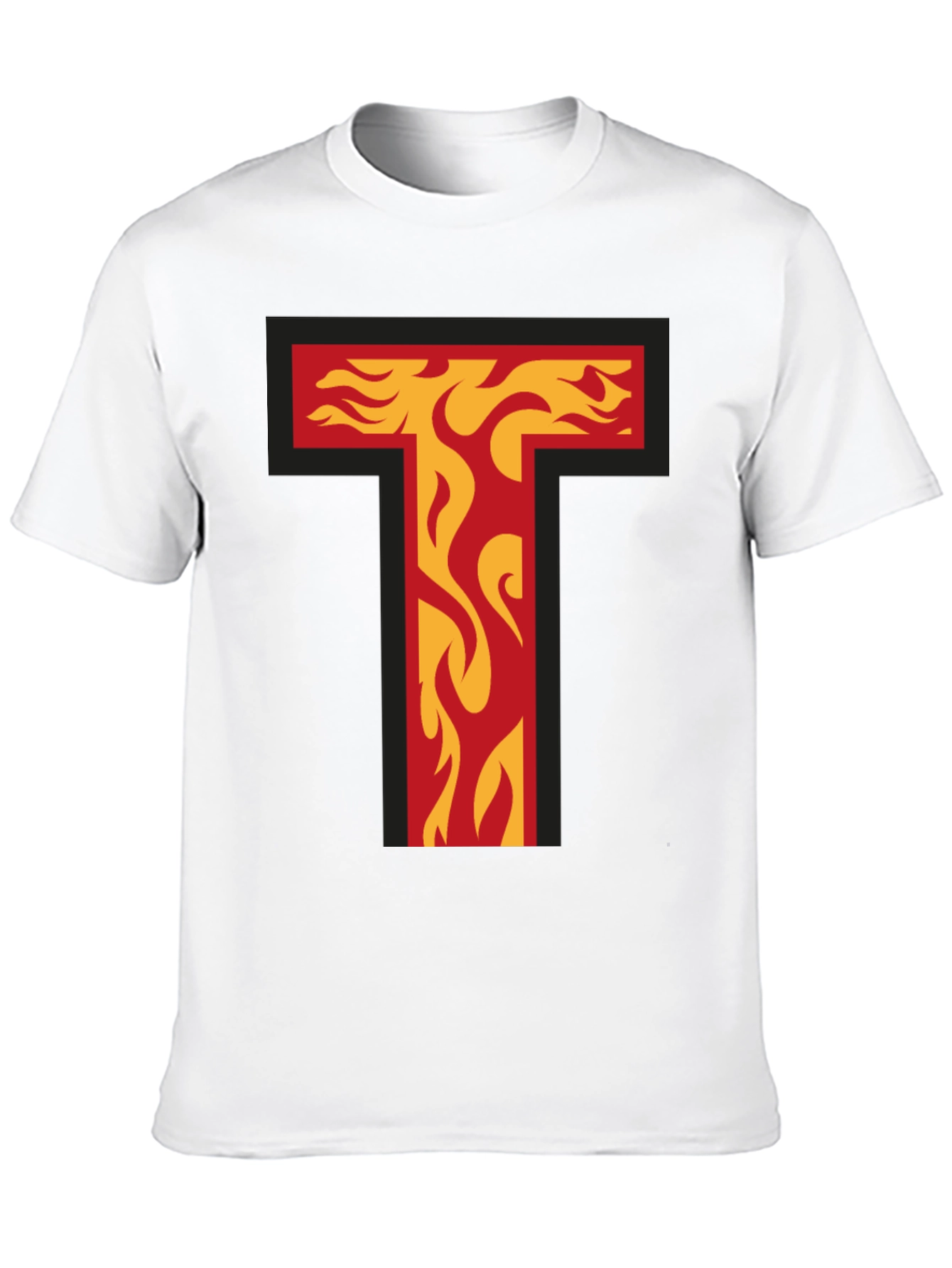 Fiery Letter T Graphic Tee - Bold Black T-Shirt