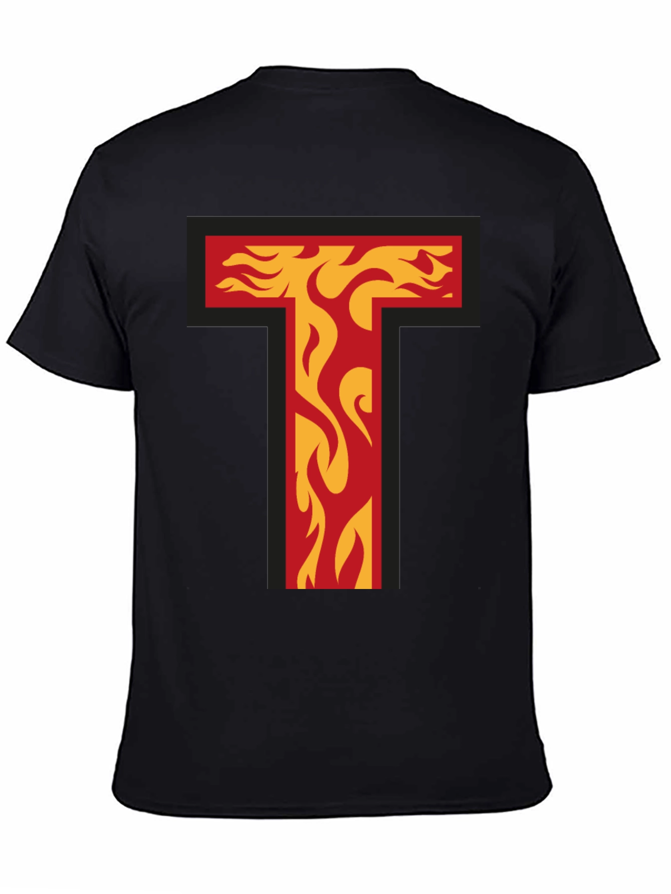 Fiery Letter T Graphic Tee - Bold Black T-Shirt