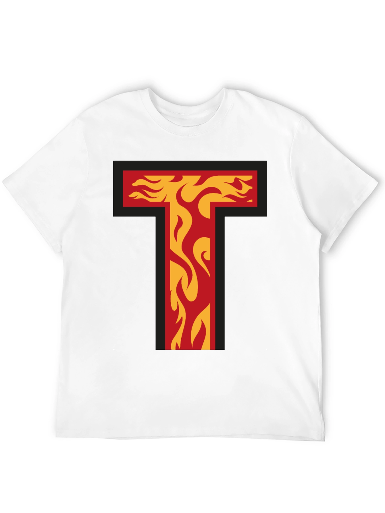 Fiery Letter T Graphic Tee - Bold Black T-Shirt