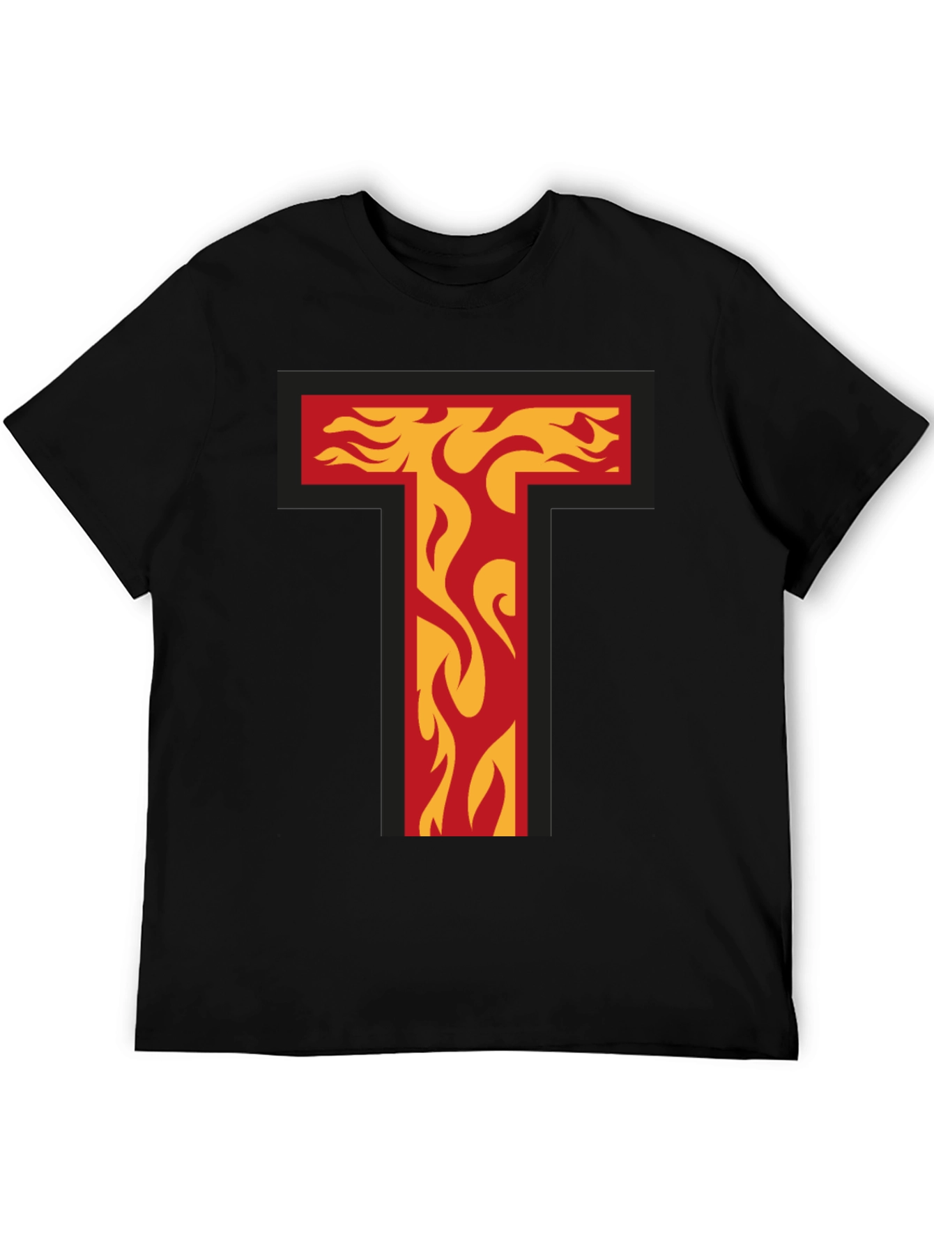Fiery Letter T Graphic Tee - Bold Black T-Shirt