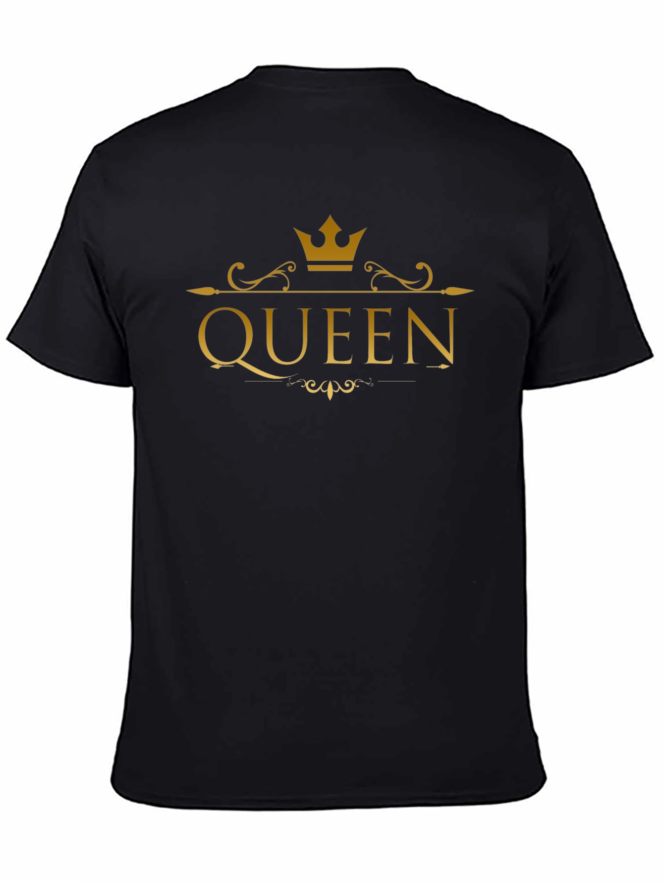 Queen Crown Gold Print Black T-Shirt