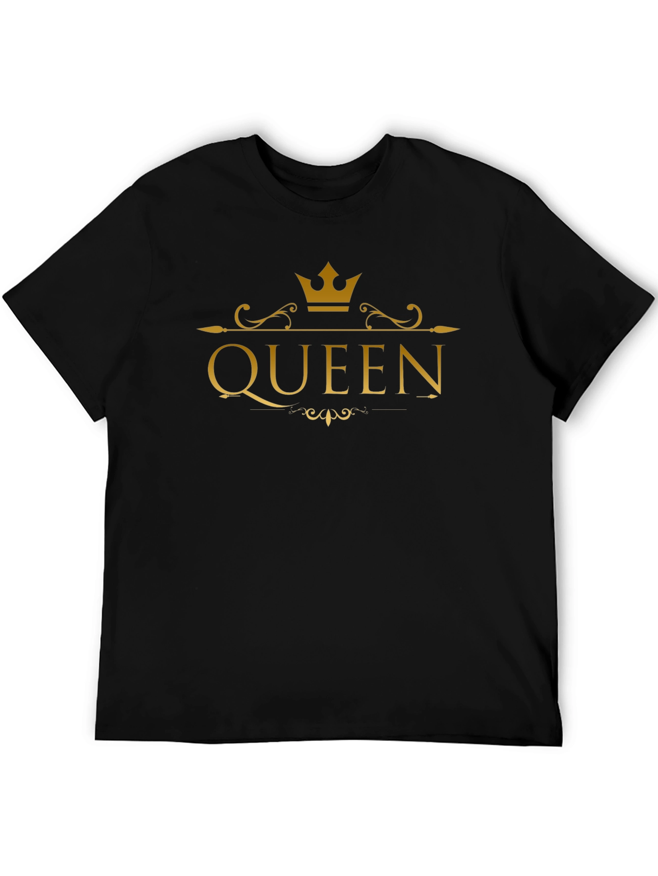 Queen Crown Gold Print Black T-Shirt