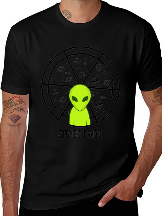 Space Babe Alien Graphic Tee - Black Crew Neck T-Shirt
