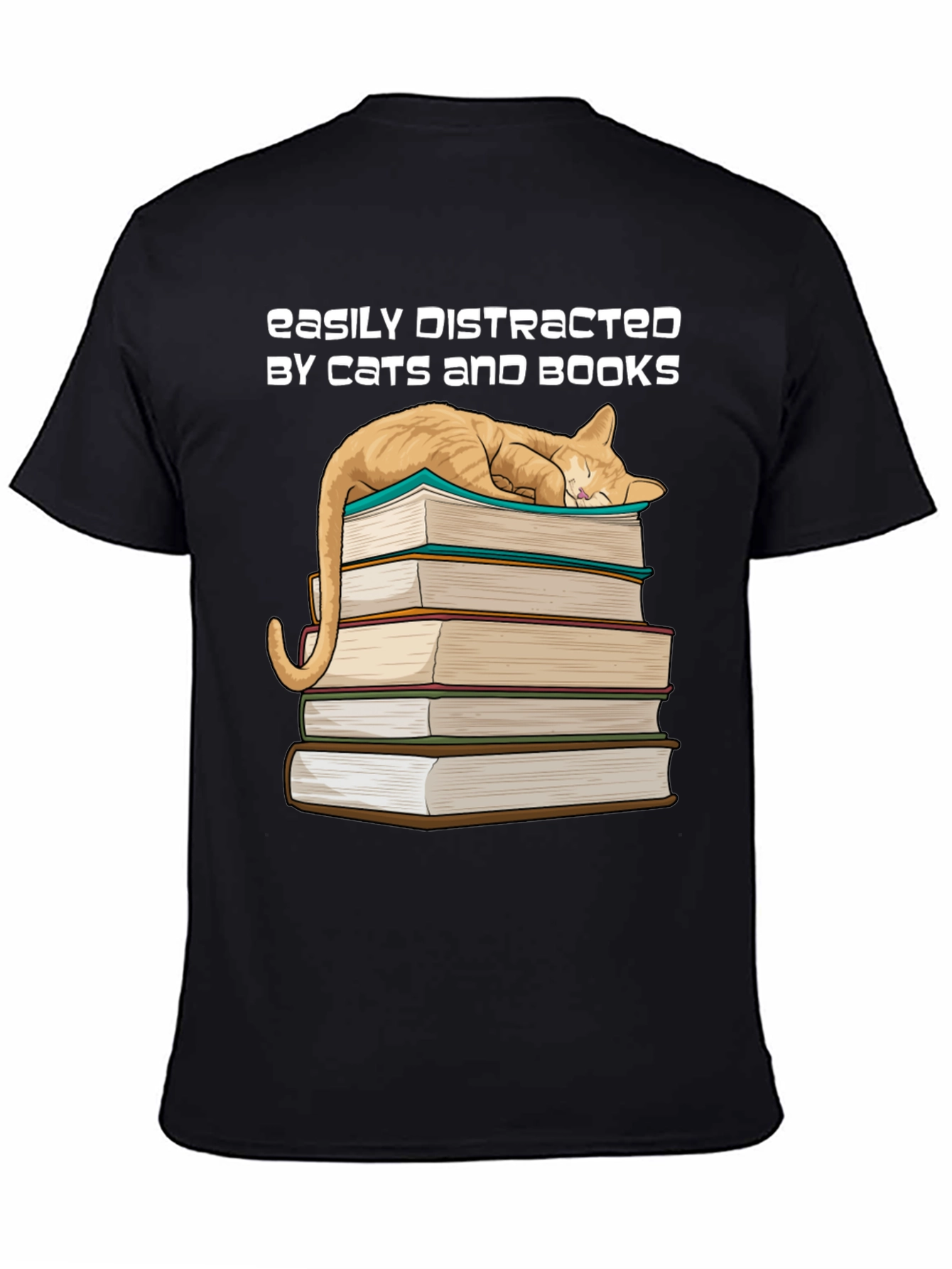 Cat and Books T-Shirt - Easily Distracted Tee