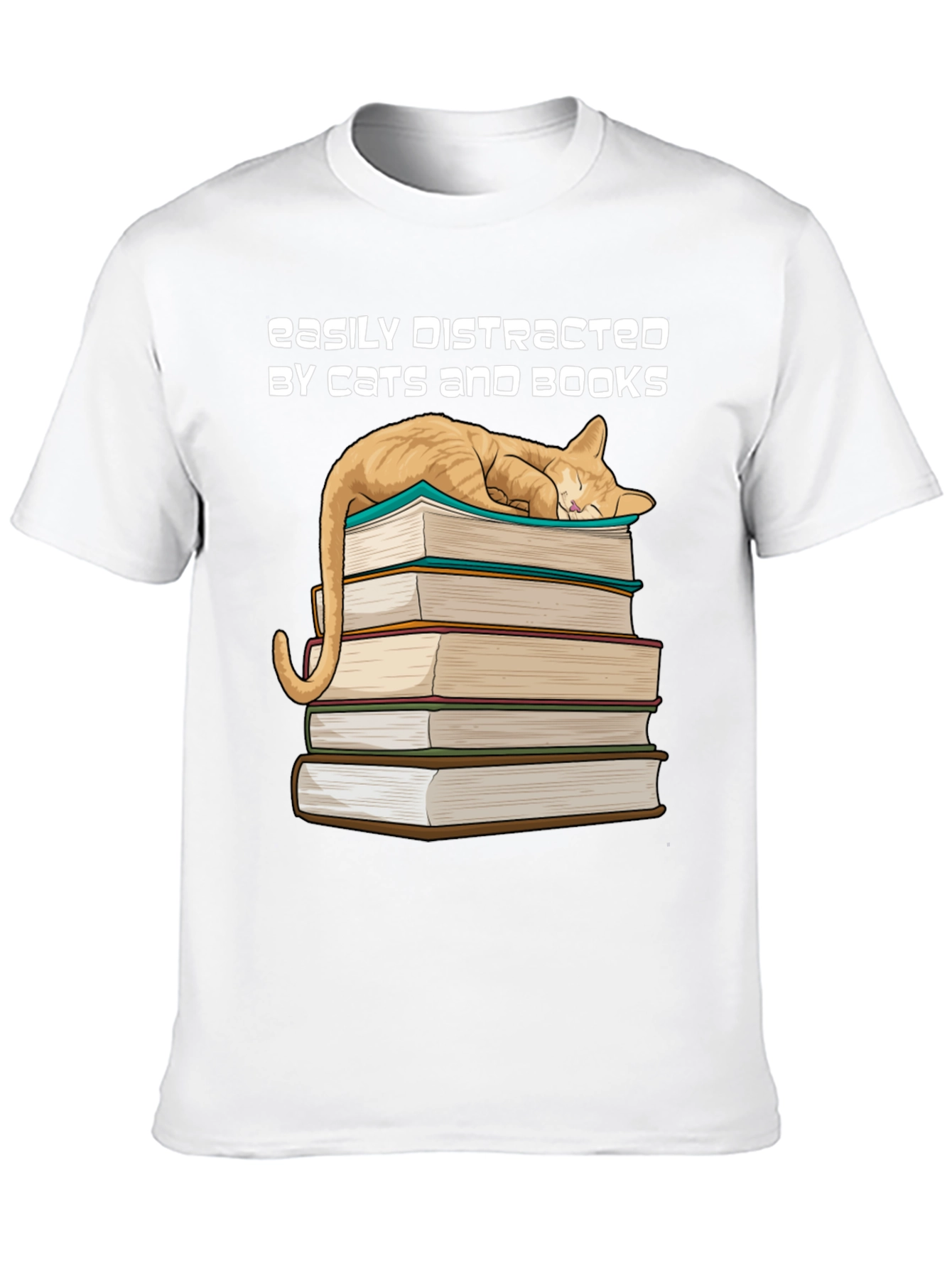 Cat and Books T-Shirt - Easily Distracted Tee