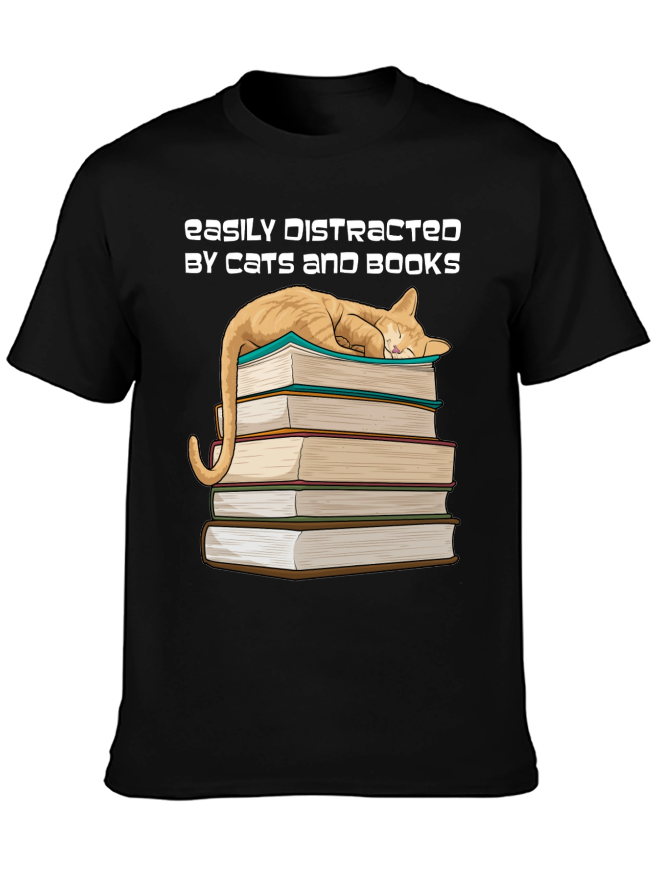 Cat and Books T-Shirt - Easily Distracted Tee
