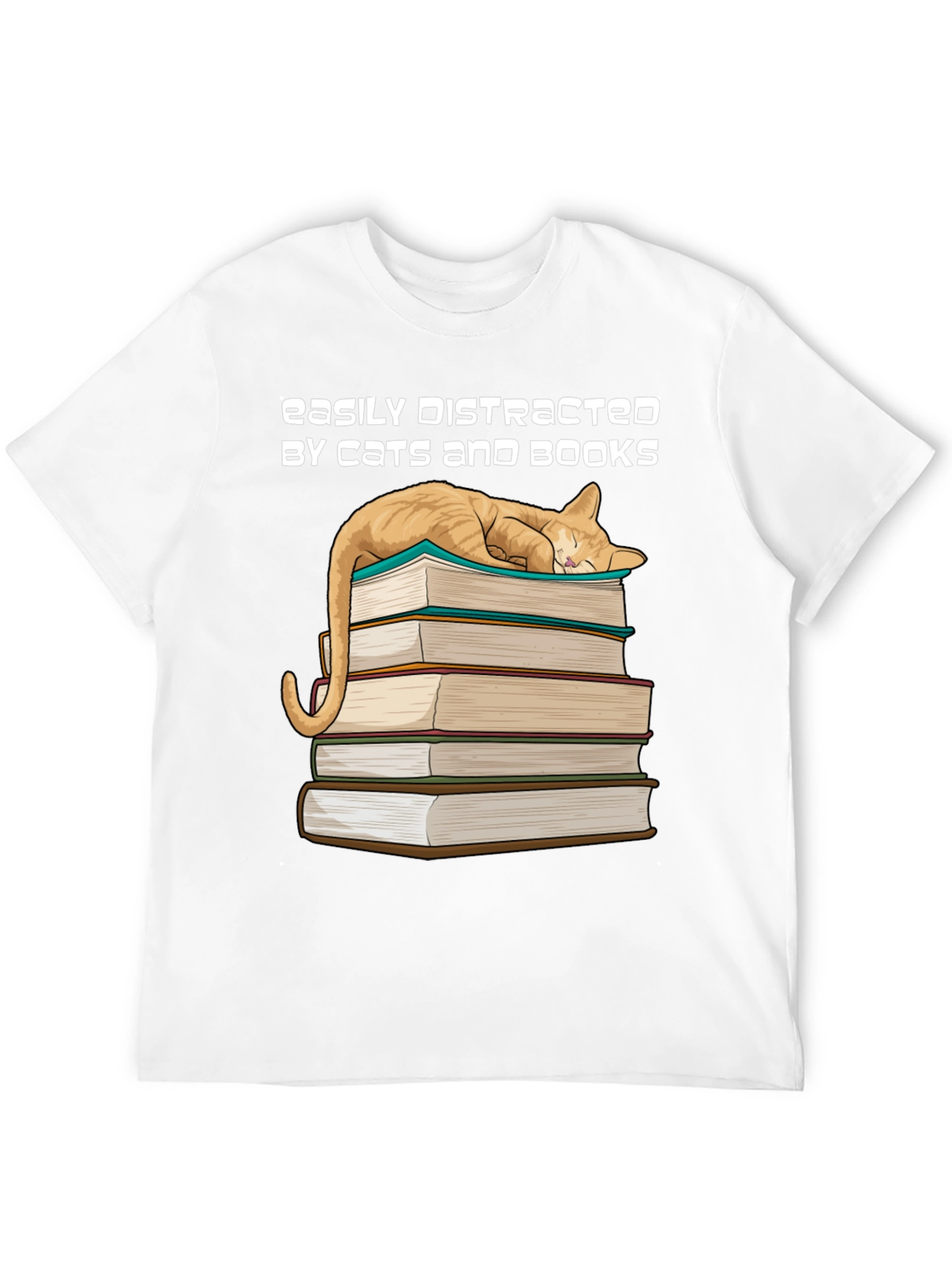 Cat and Books T-Shirt - Easily Distracted Tee