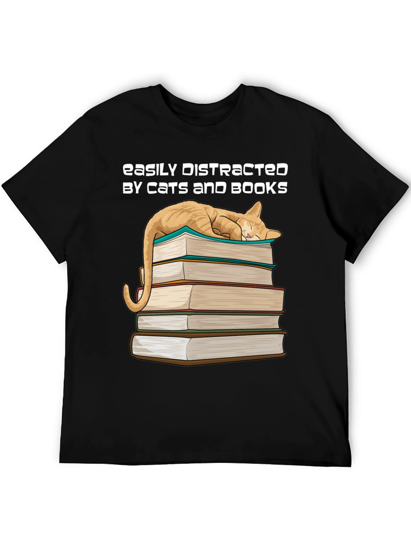 Cat and Books T-Shirt - Easily Distracted Tee