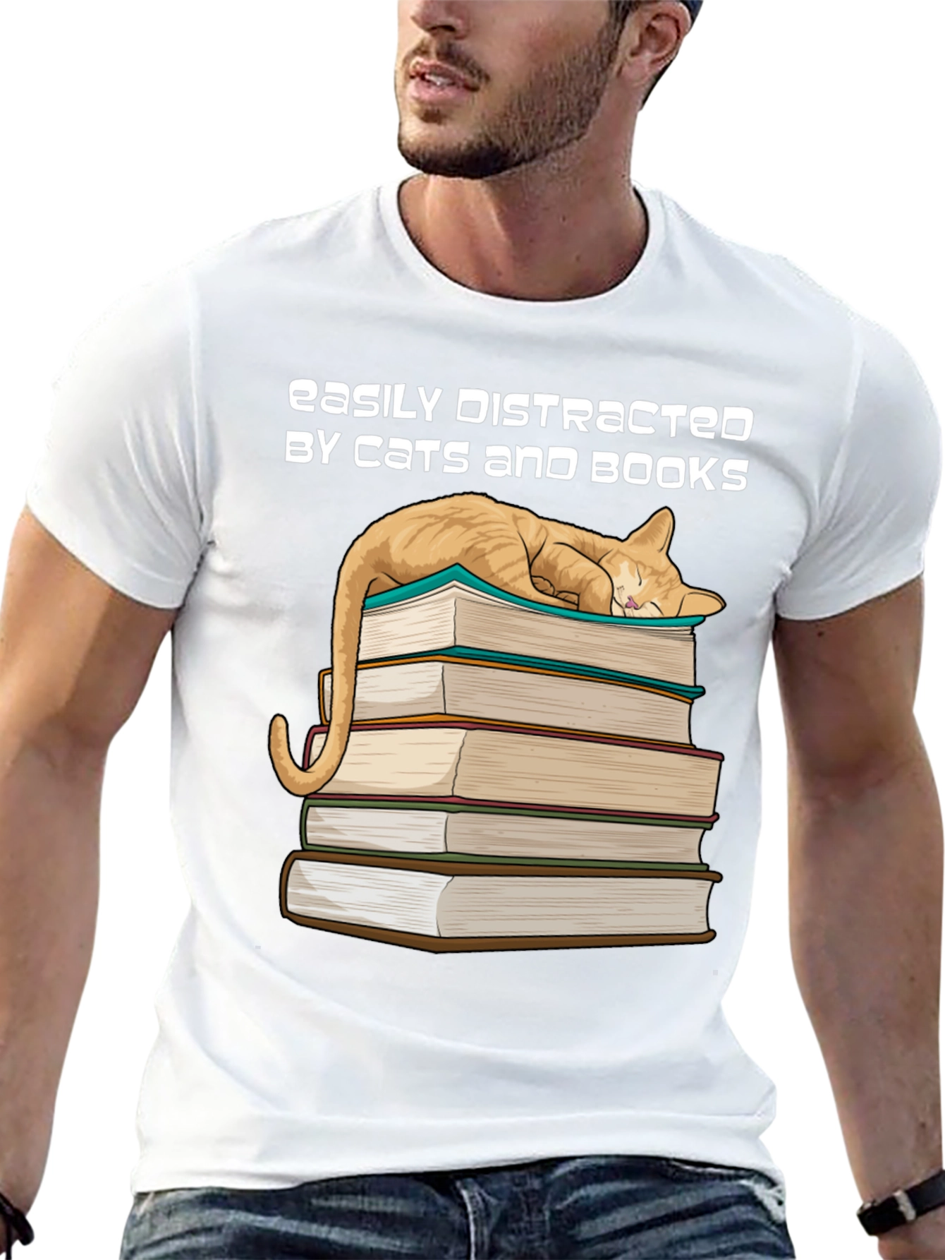 Cat and Books T-Shirt - Easily Distracted Tee