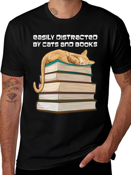 Cat and Books T-Shirt - Easily Distracted Tee