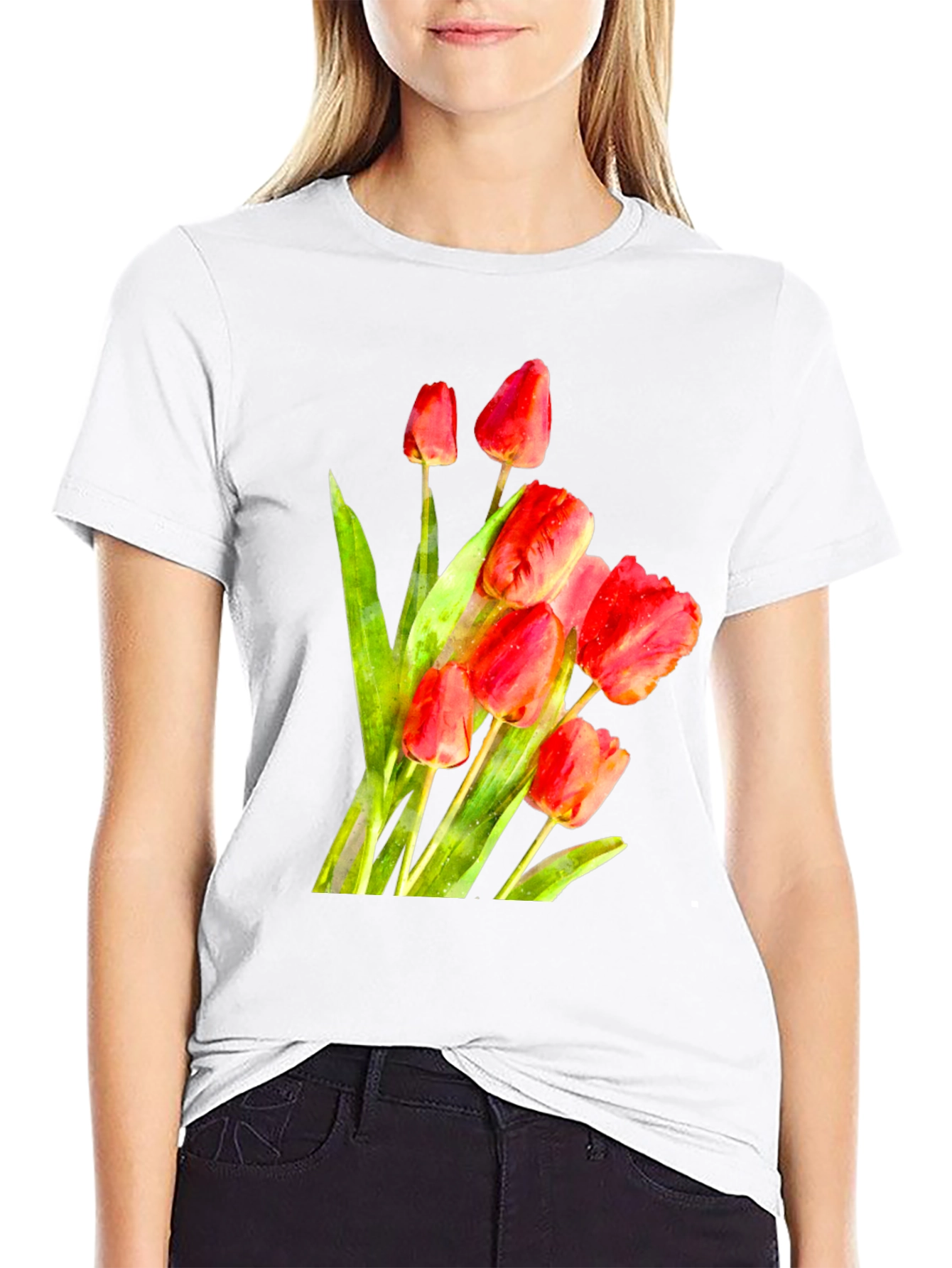 Tulip Bouquet Graphic Tee - Stylish Floral Print