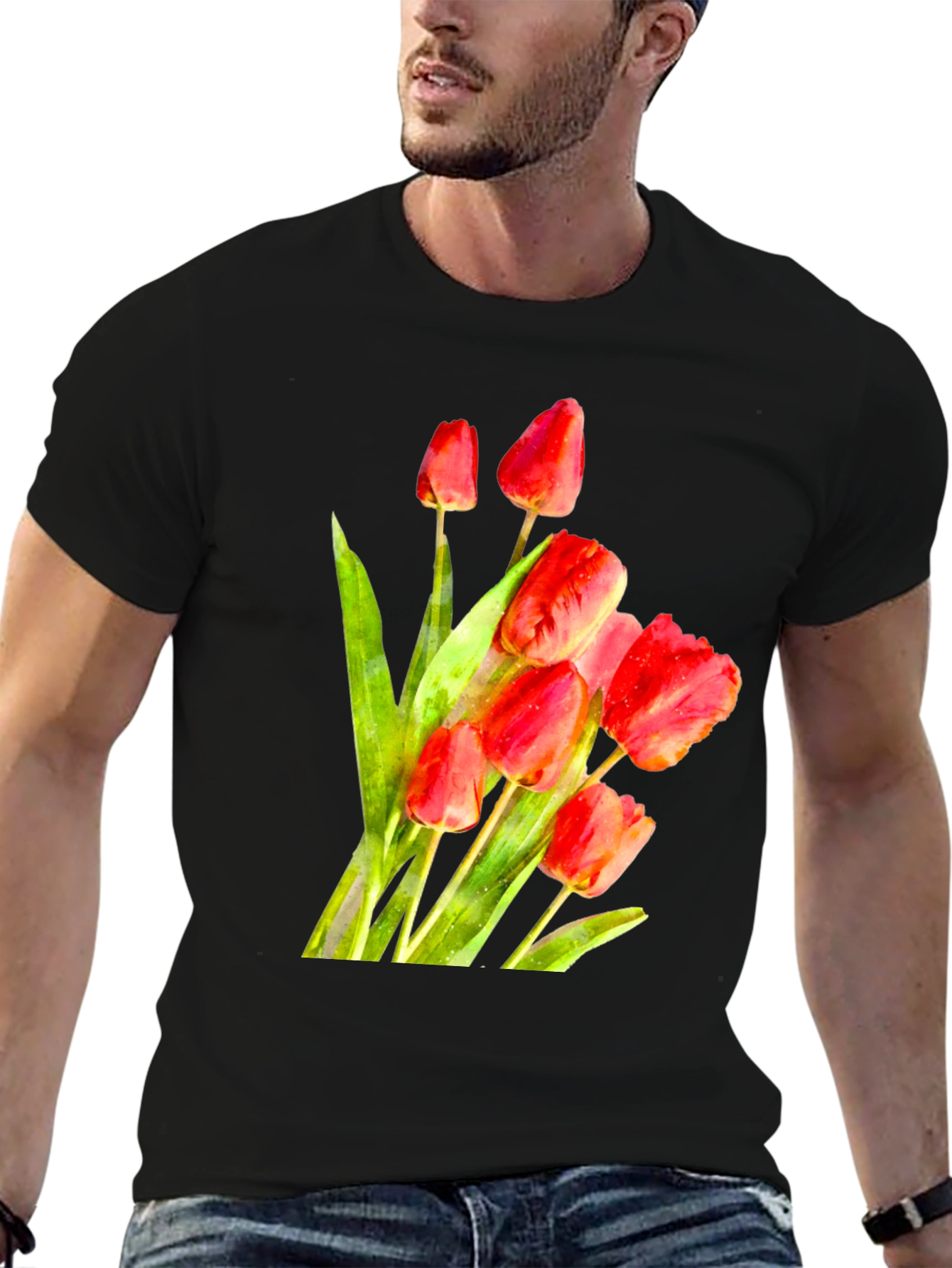 Tulip Bouquet Graphic Tee - Stylish Floral Print