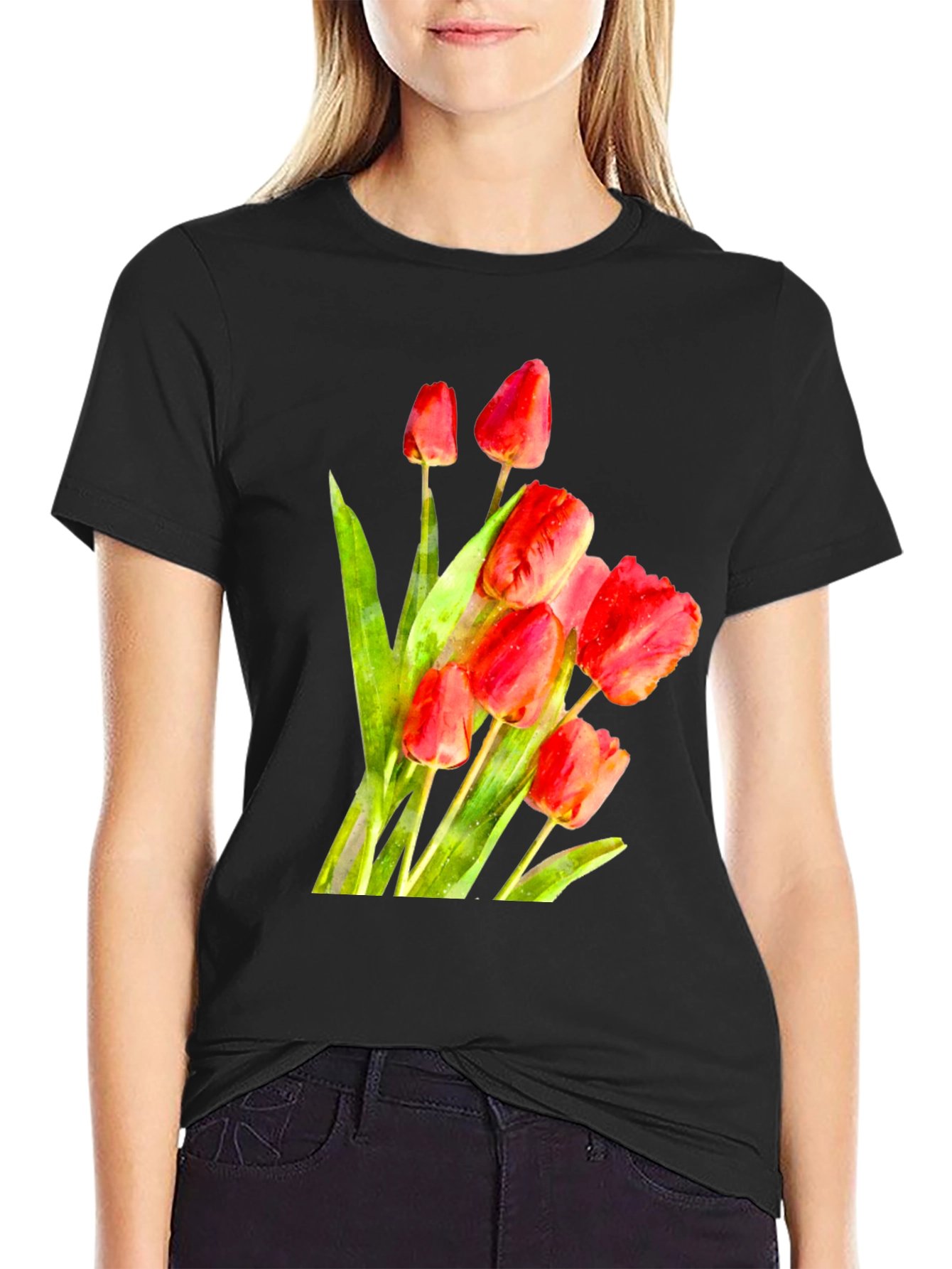 Tulip Bouquet Graphic Tee - Stylish Floral Print