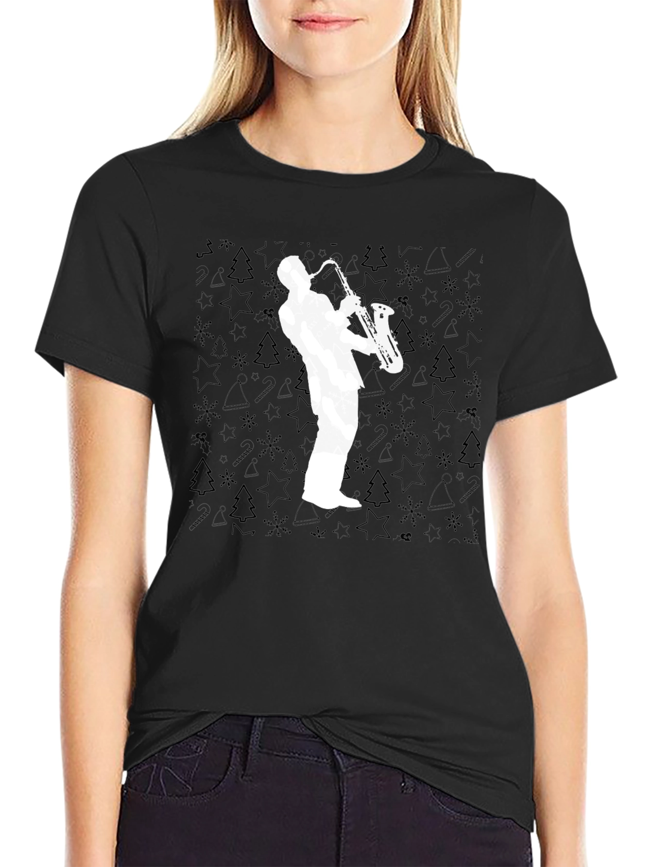 Saxophone Player Graphic Tee - Black Cotton T-Shirt