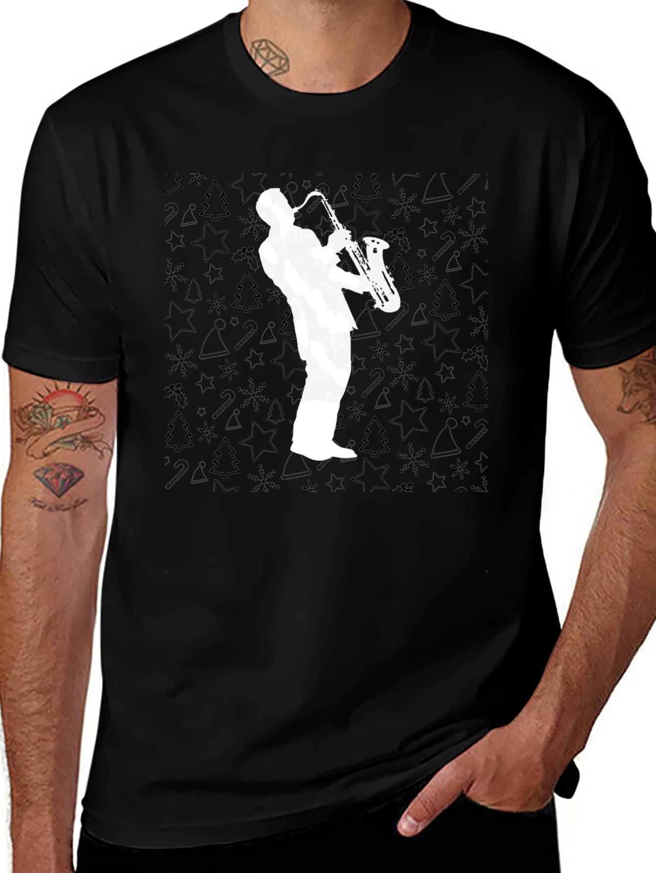 Saxophone Player Graphic Tee - Black Cotton T-Shirt
