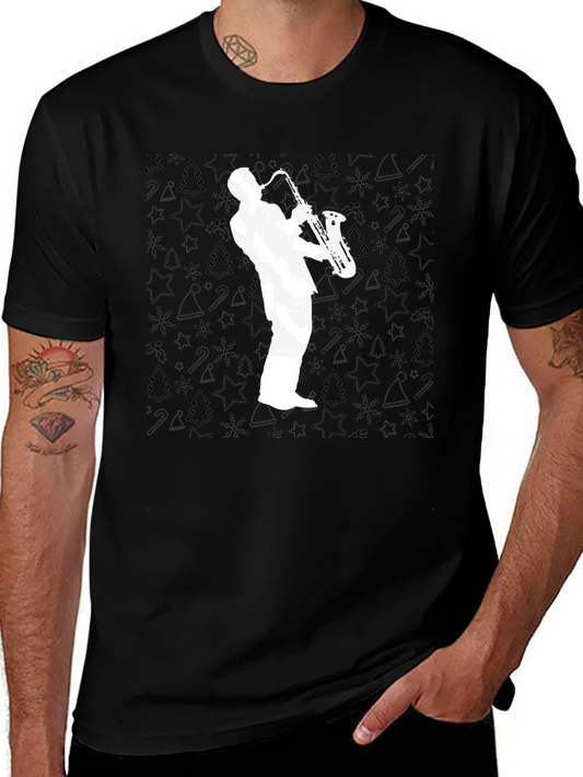 Saxophone Player Graphic Tee - Black Cotton T-Shirt