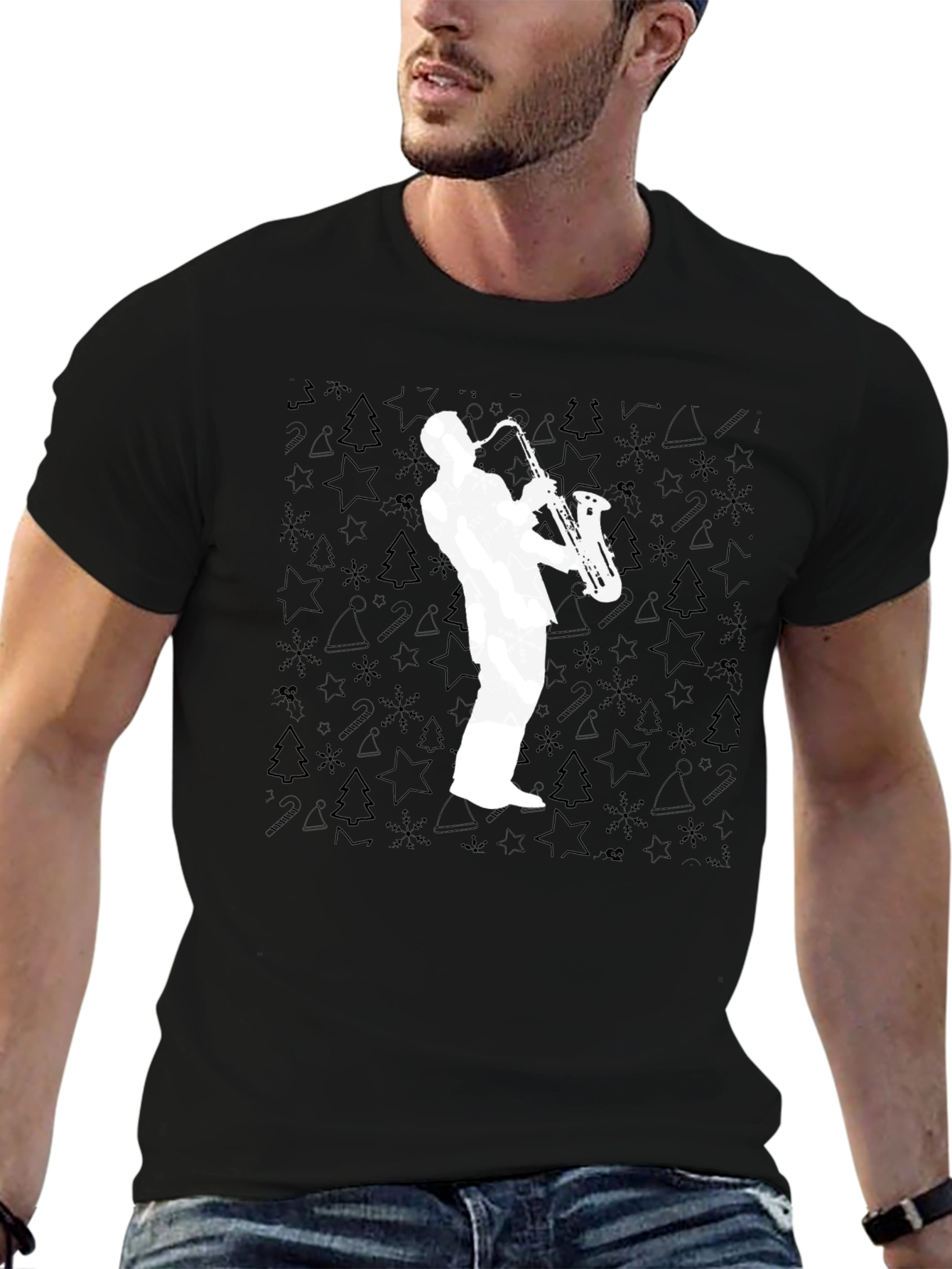 Saxophone Player Graphic Tee - Black Cotton T-Shirt