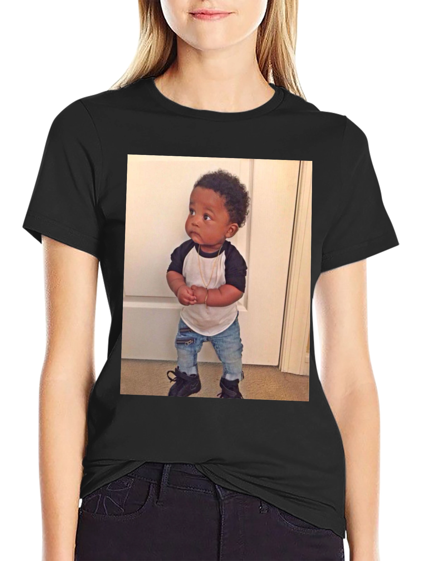 Black T-Shirt with Baby Image