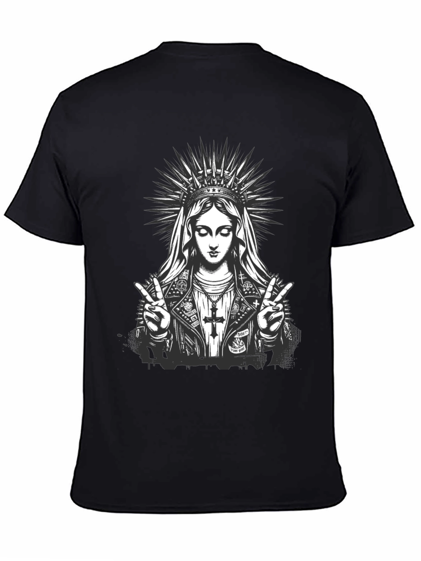 Virgin Mary Rocker Graphic Black T-Shirt