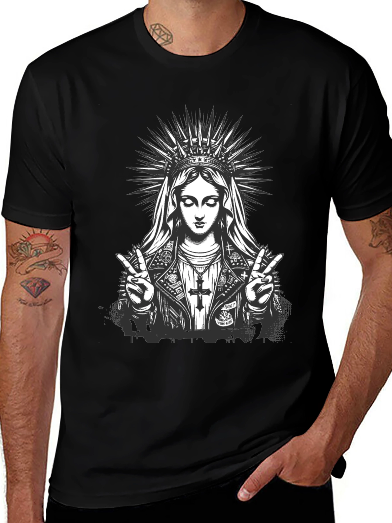 Virgin Mary Rocker Graphic Black T-Shirt