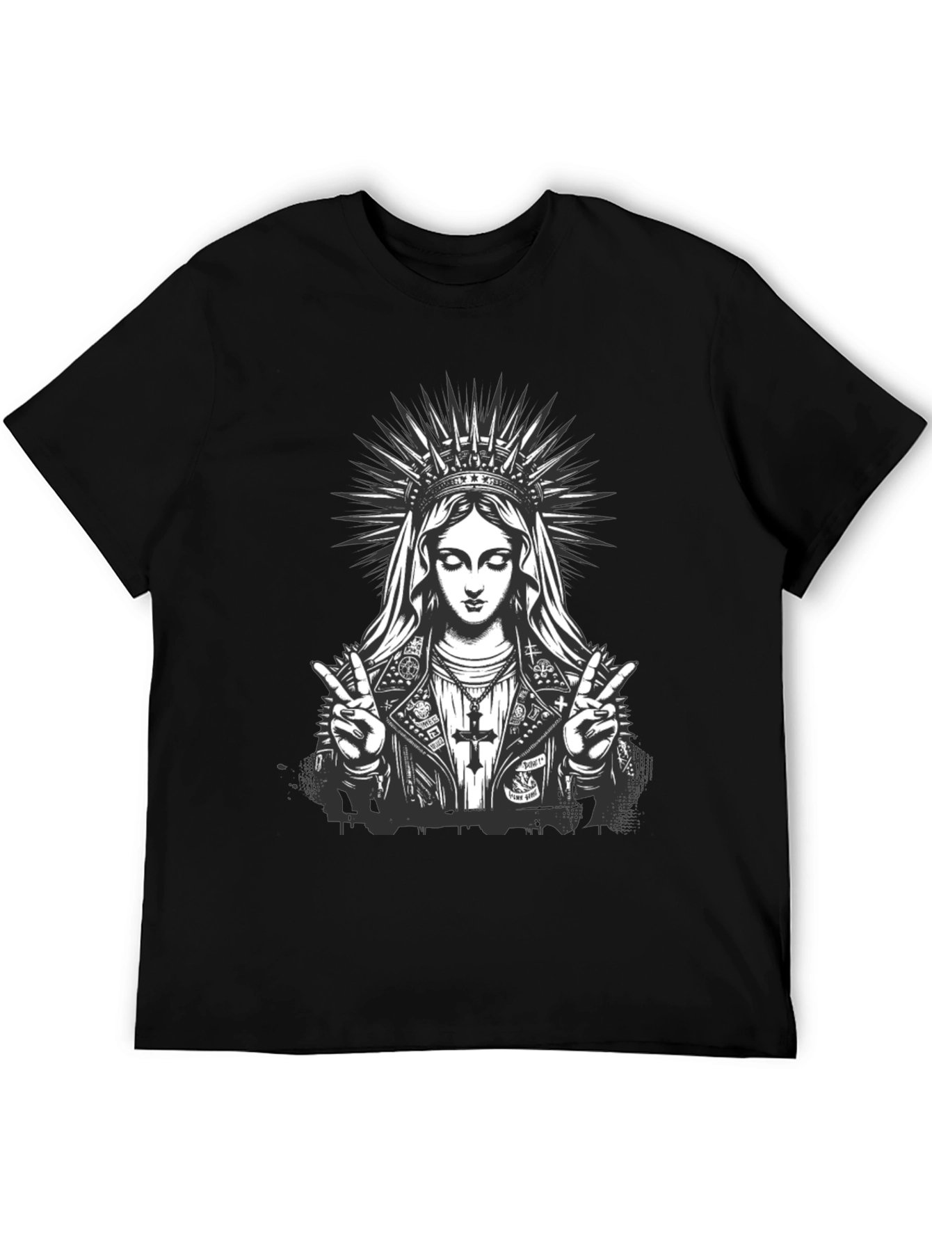 Virgin Mary Rocker Graphic Black T-Shirt