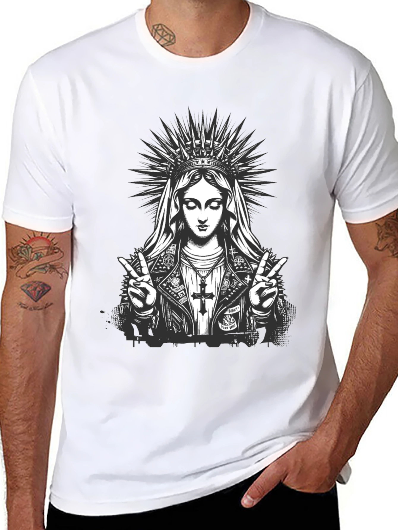 Virgin Mary Rocker Graphic Black T-Shirt