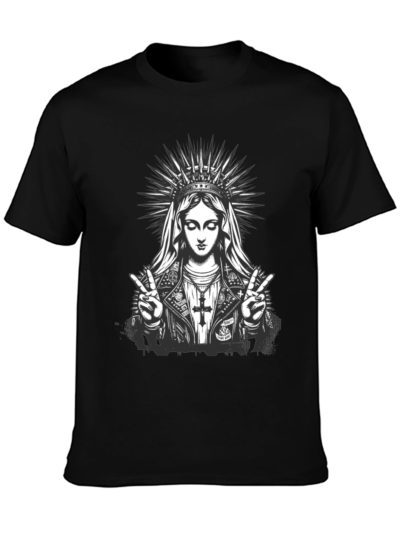 Virgin Mary Rocker Graphic Black T-Shirt