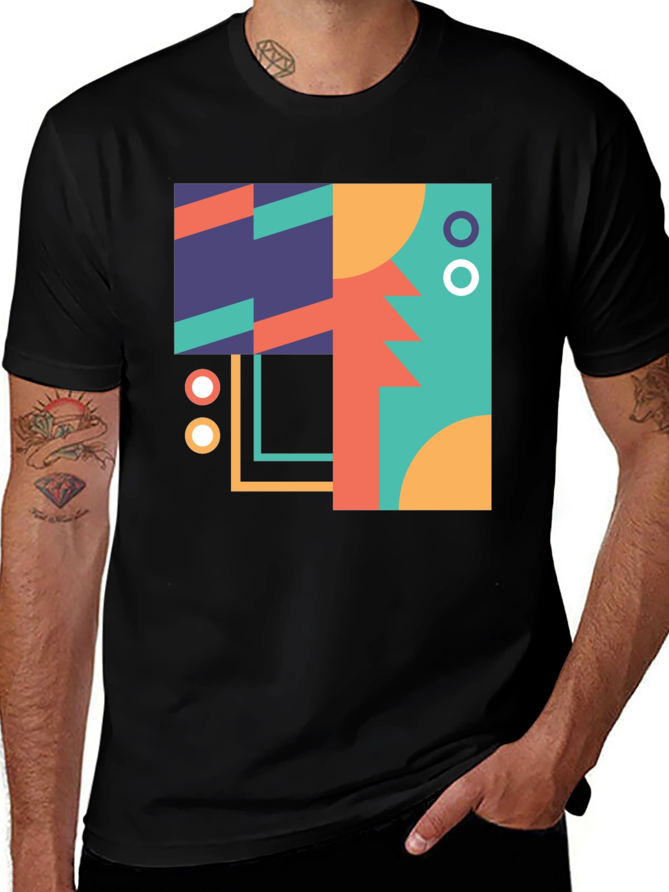 Geometric Art Print Black T-Shirt